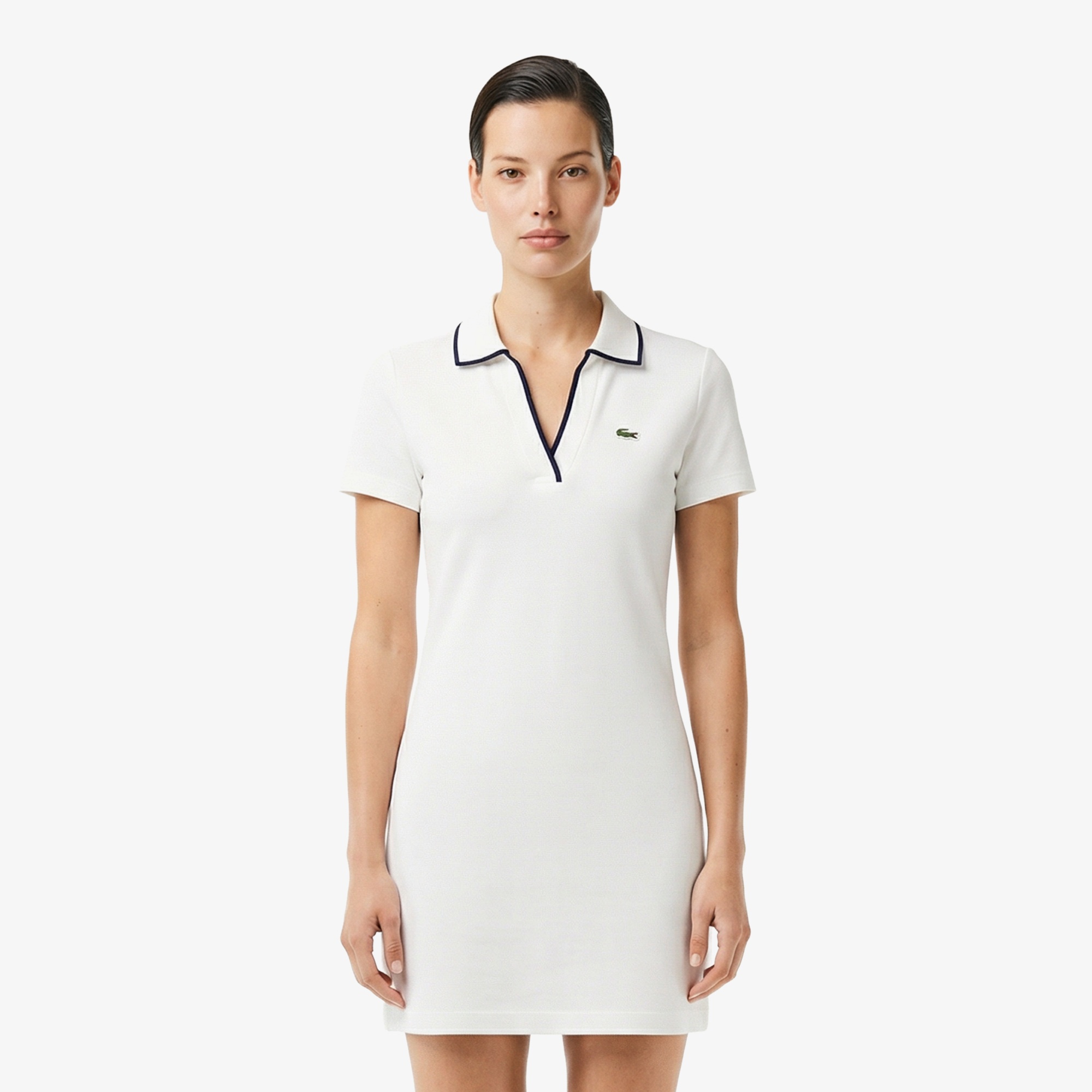 Kadın Classic Fit Kısa Kollu Polo Yaka Beyaz Elbise