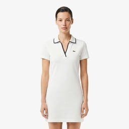 Kadın Classic Fit Kısa Kollu Polo Yaka Beyaz Elbise Beyaz