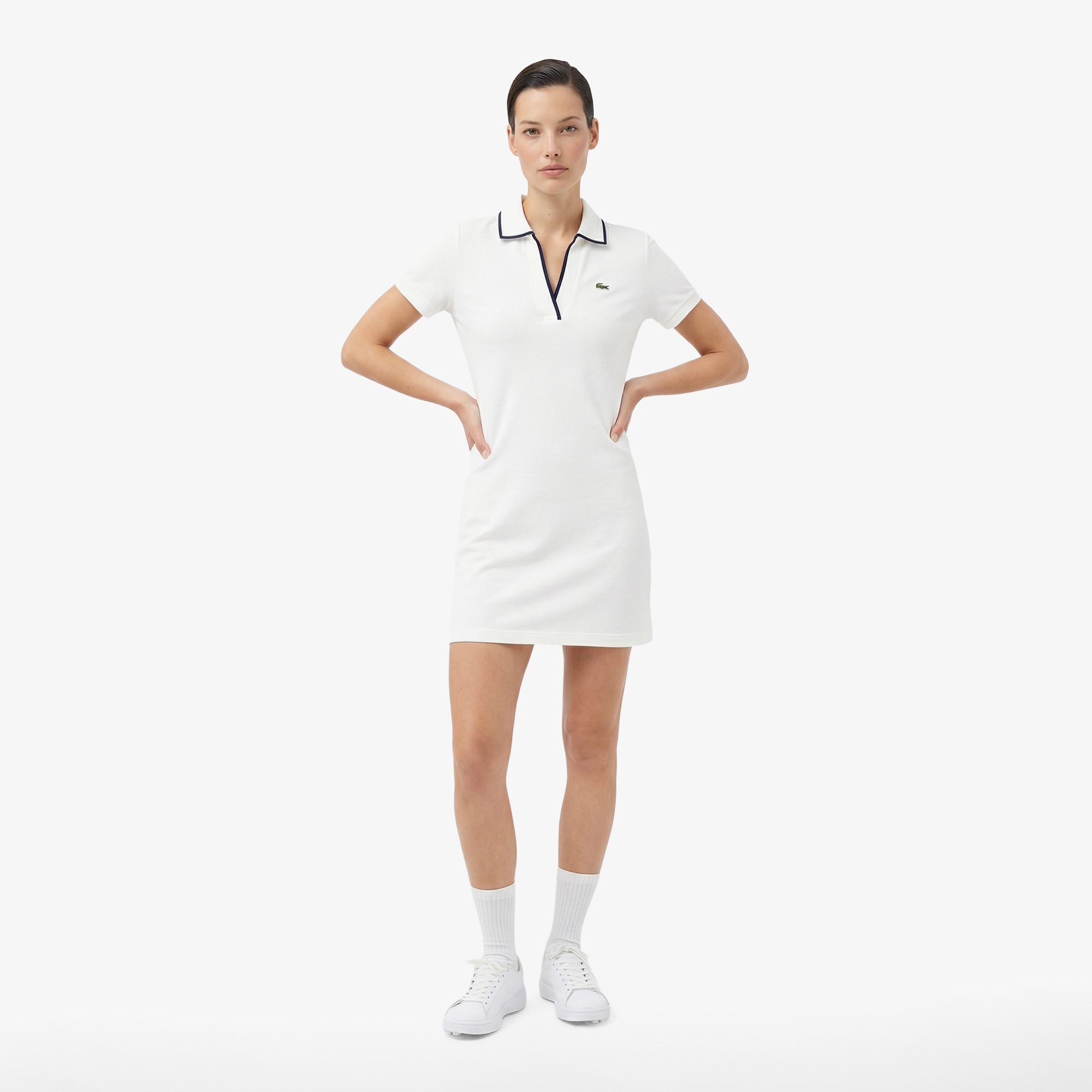 Kadın Classic Fit Kısa Kollu Polo Yaka Beyaz Elbise