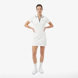 Kadın Classic Fit Kısa Kollu Polo Yaka Beyaz Elbise Beyaz