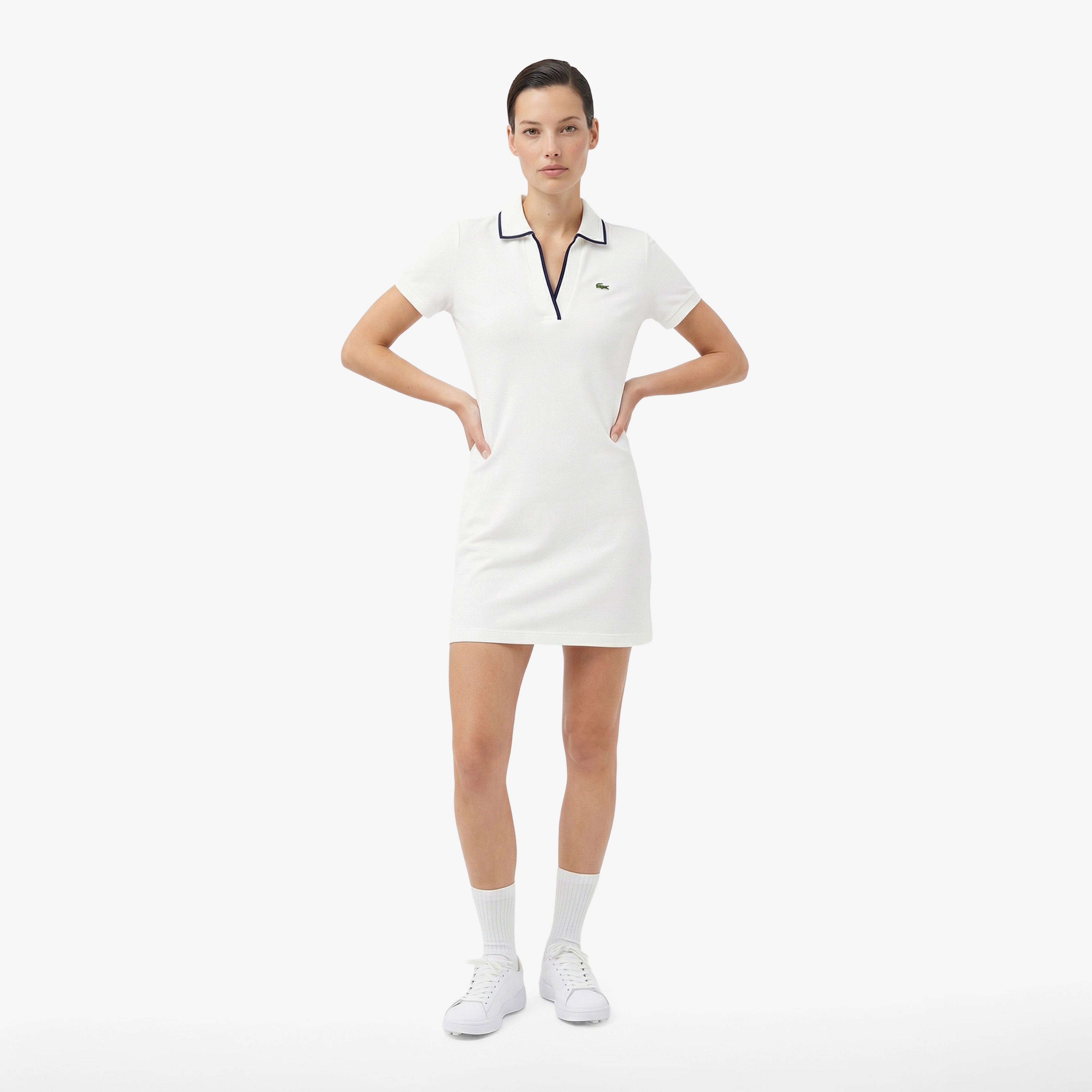 Kadın Classic Fit Kısa Kollu Polo Yaka Beyaz Elbise