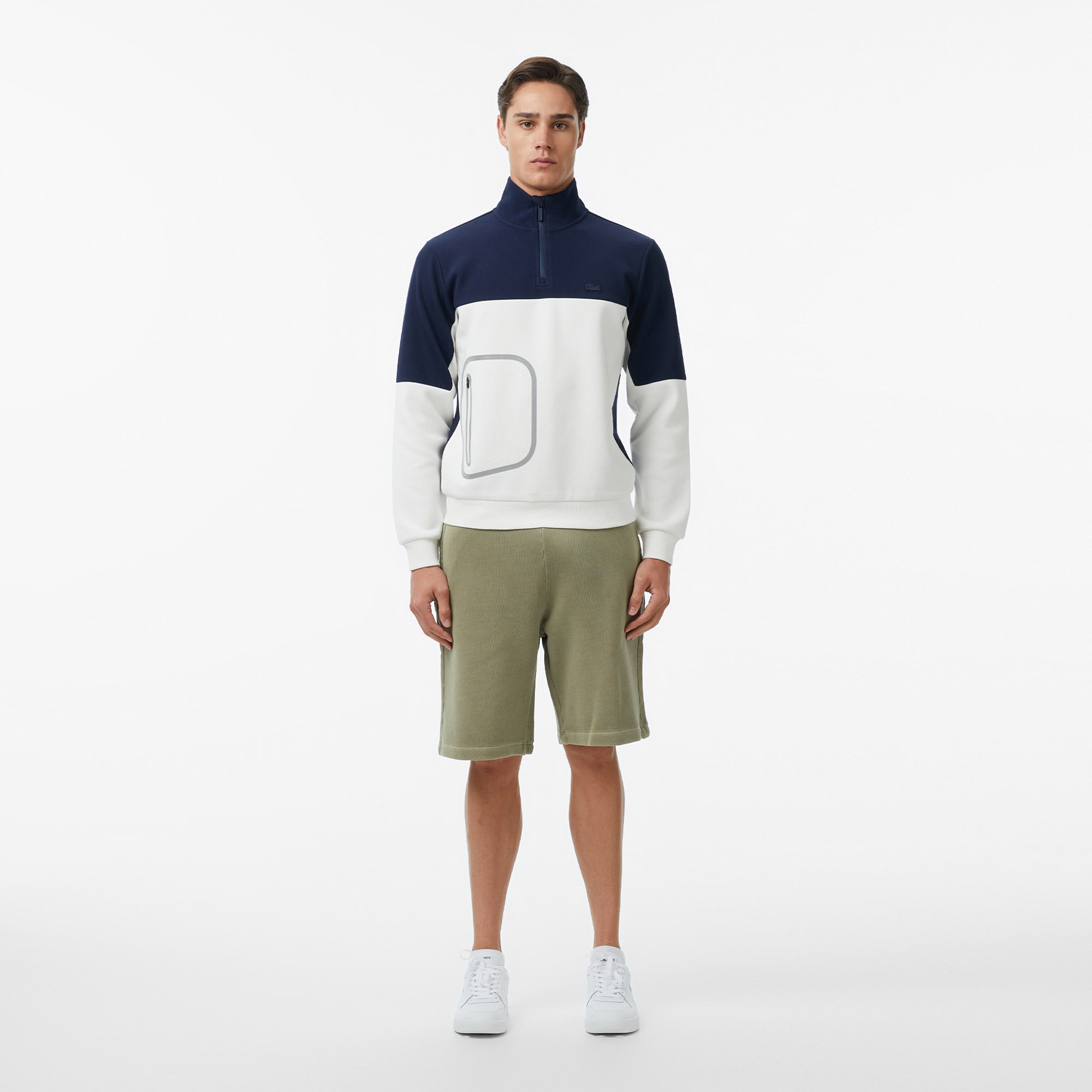 Lacoste Erkek Relaxed Fit Dik Yaka Renk Bloklu Lacivert Sweatshirt görsel 6