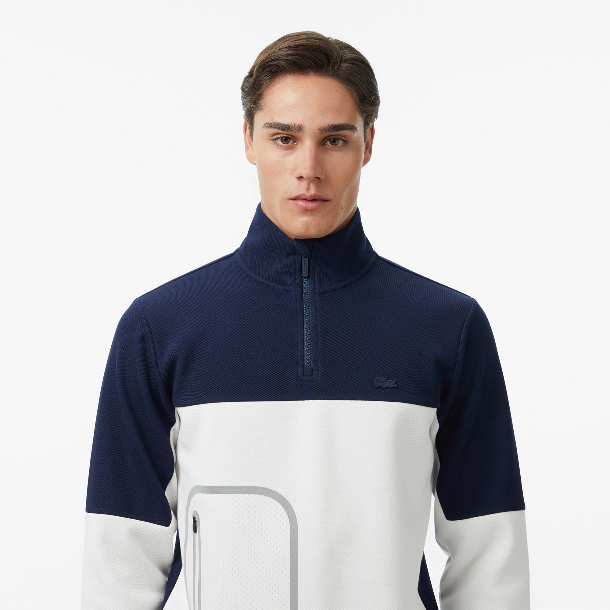 Lacoste Erkek Relaxed Fit Dik Yaka Renk Bloklu Lacivert Sweatshirt görsel 2