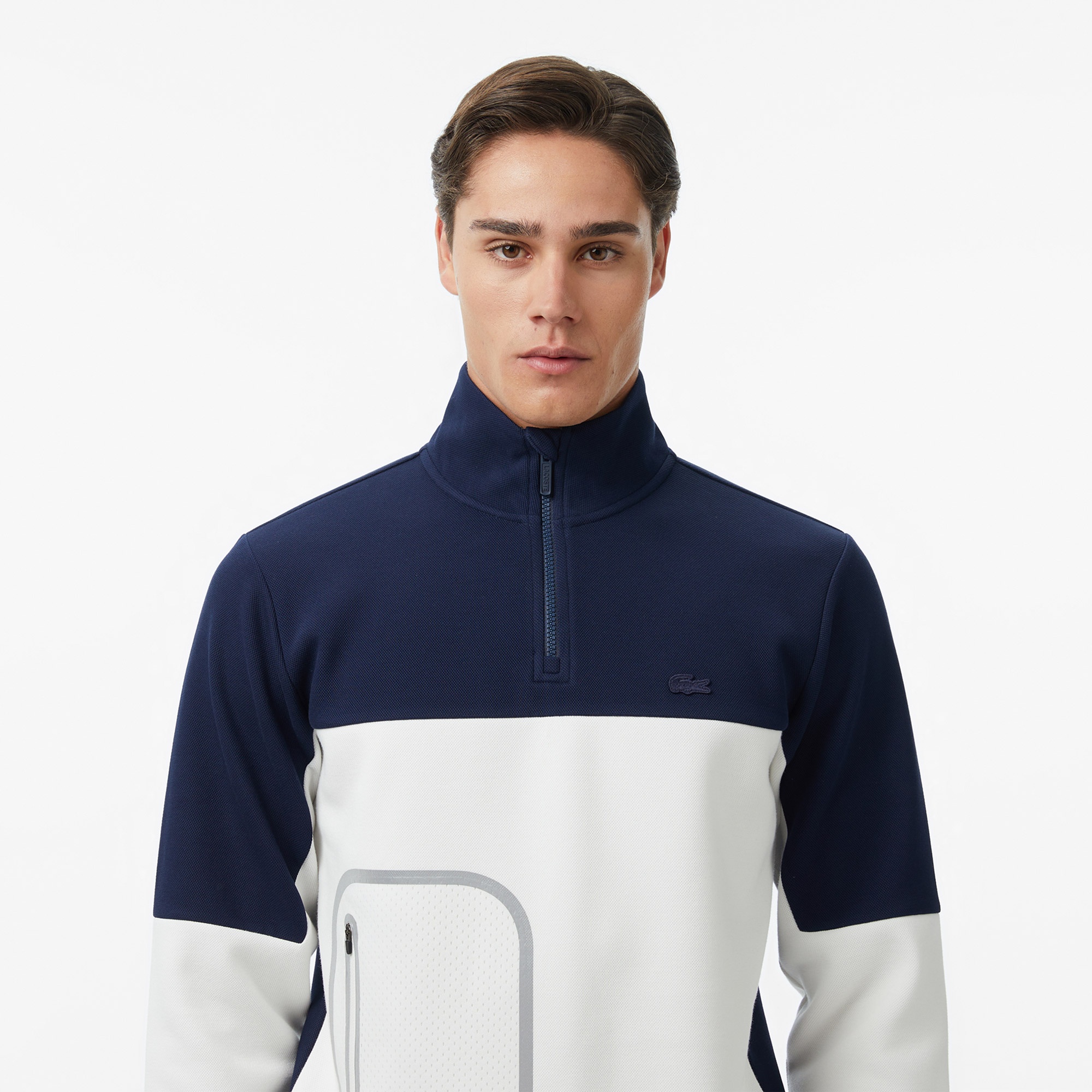 Erkek Relaxed Fit Dik Yaka Renk Bloklu Lacivert Sweatshirt