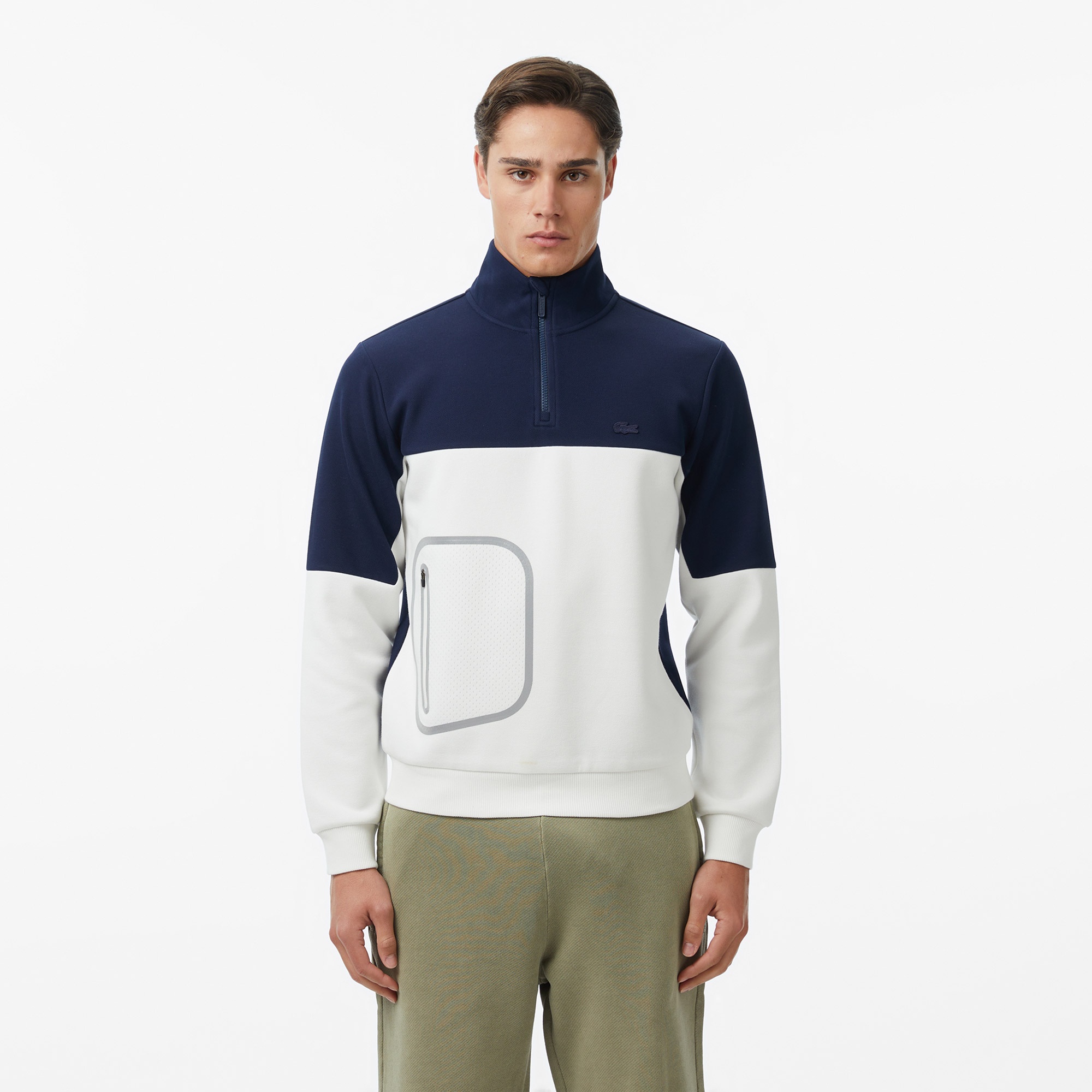 Erkek Relaxed Fit Dik Yaka Renk Bloklu Lacivert Sweatshirt