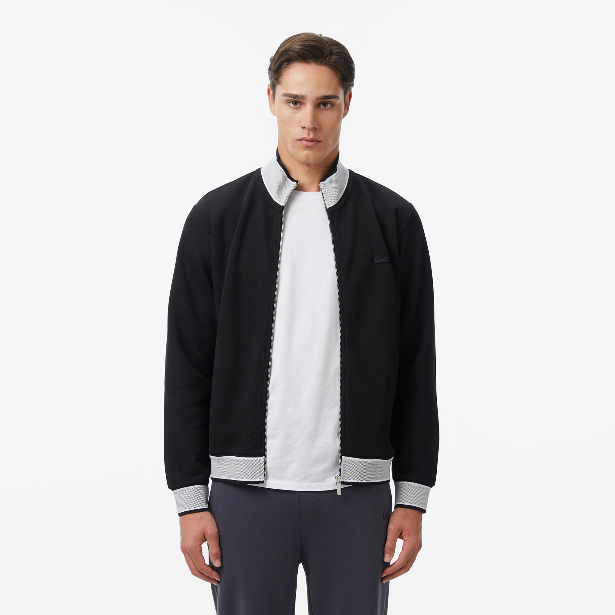 Erkek Regular Fit Fermuarlı Renk Bloklu Siyah Sweatshirt