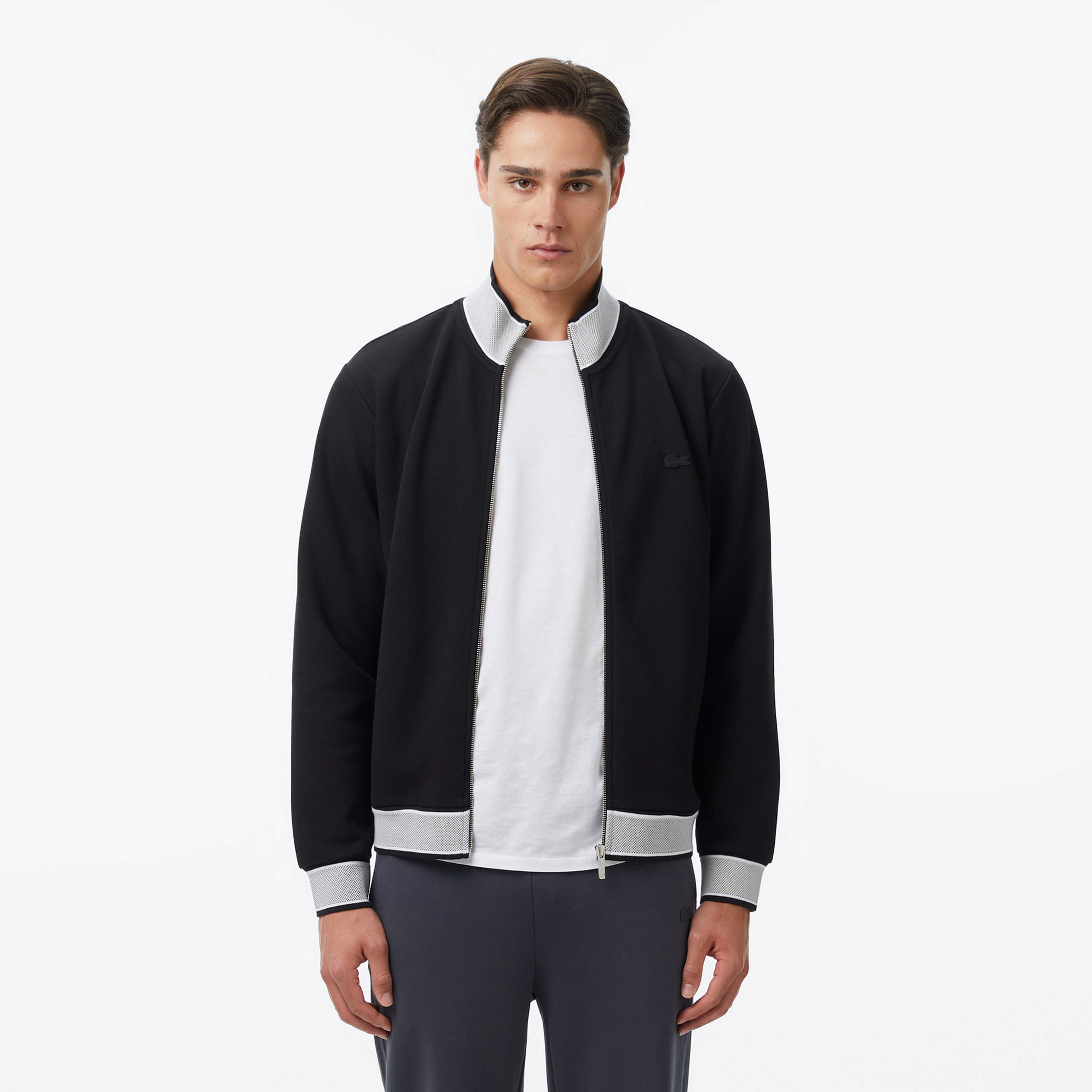 Erkek Regular Fit Fermuarlı Renk Bloklu Siyah Sweatshirt