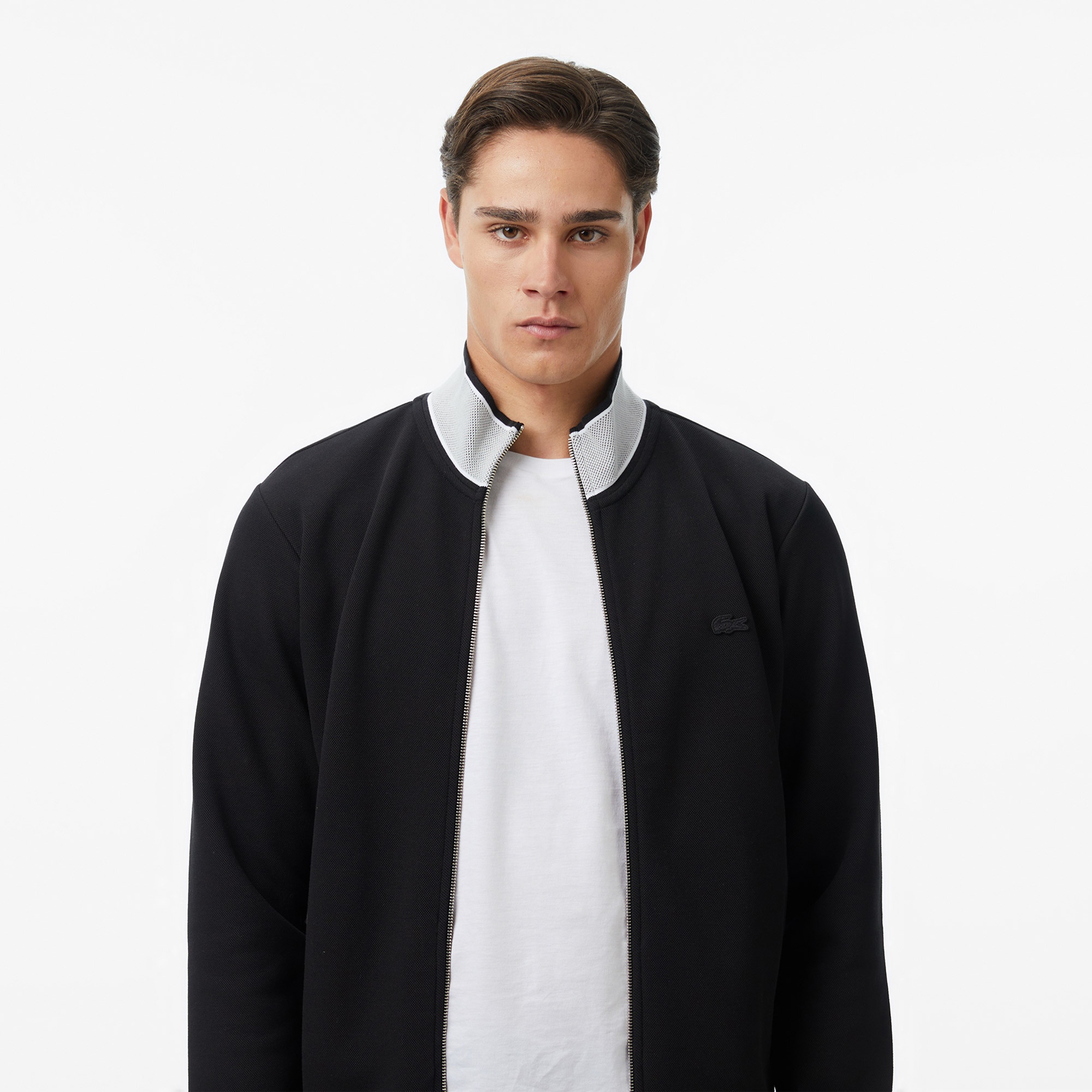 Erkek Regular Fit Fermuarlı Renk Bloklu Siyah Sweatshirt