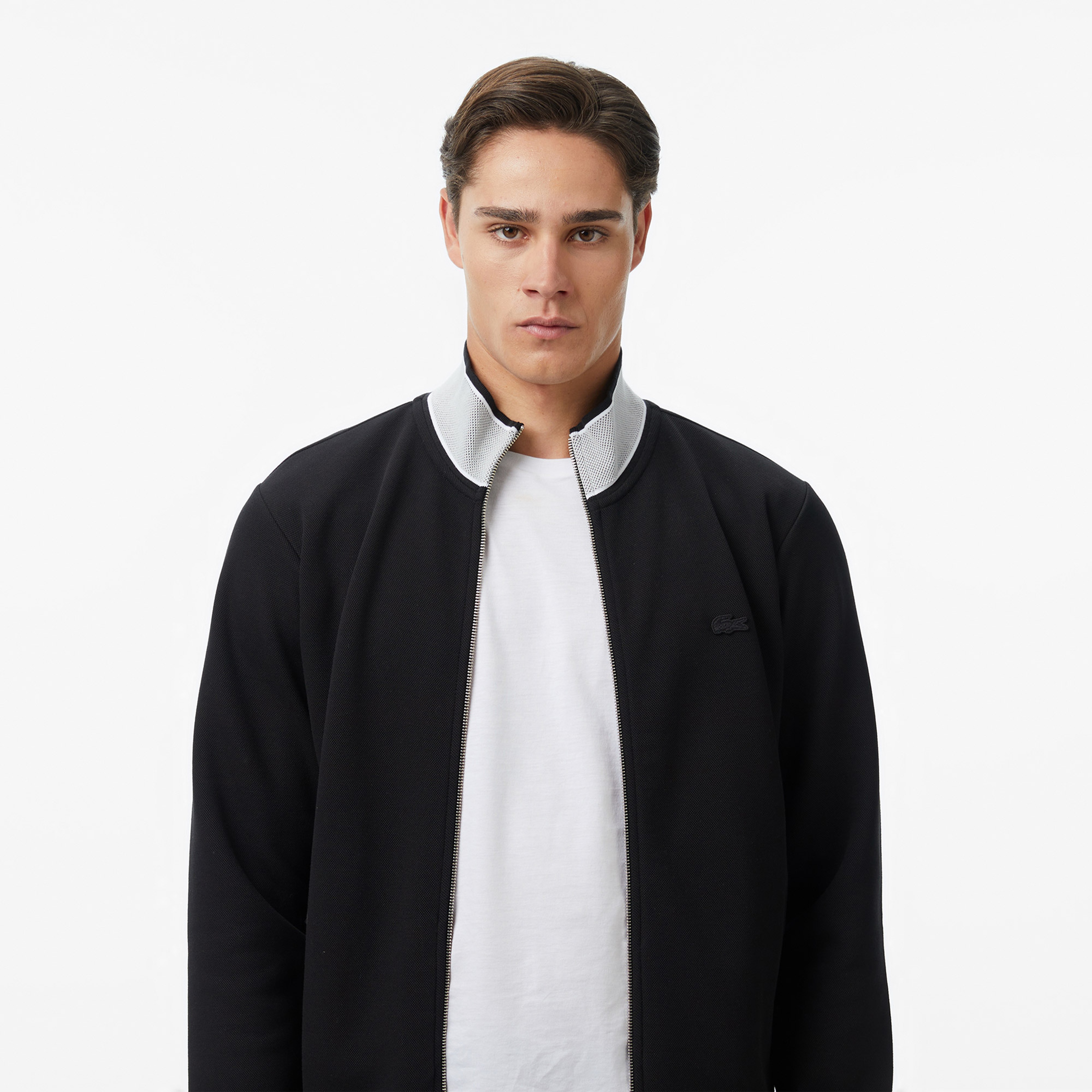 Erkek Regular Fit Fermuarlı Renk Bloklu Siyah Sweatshirt