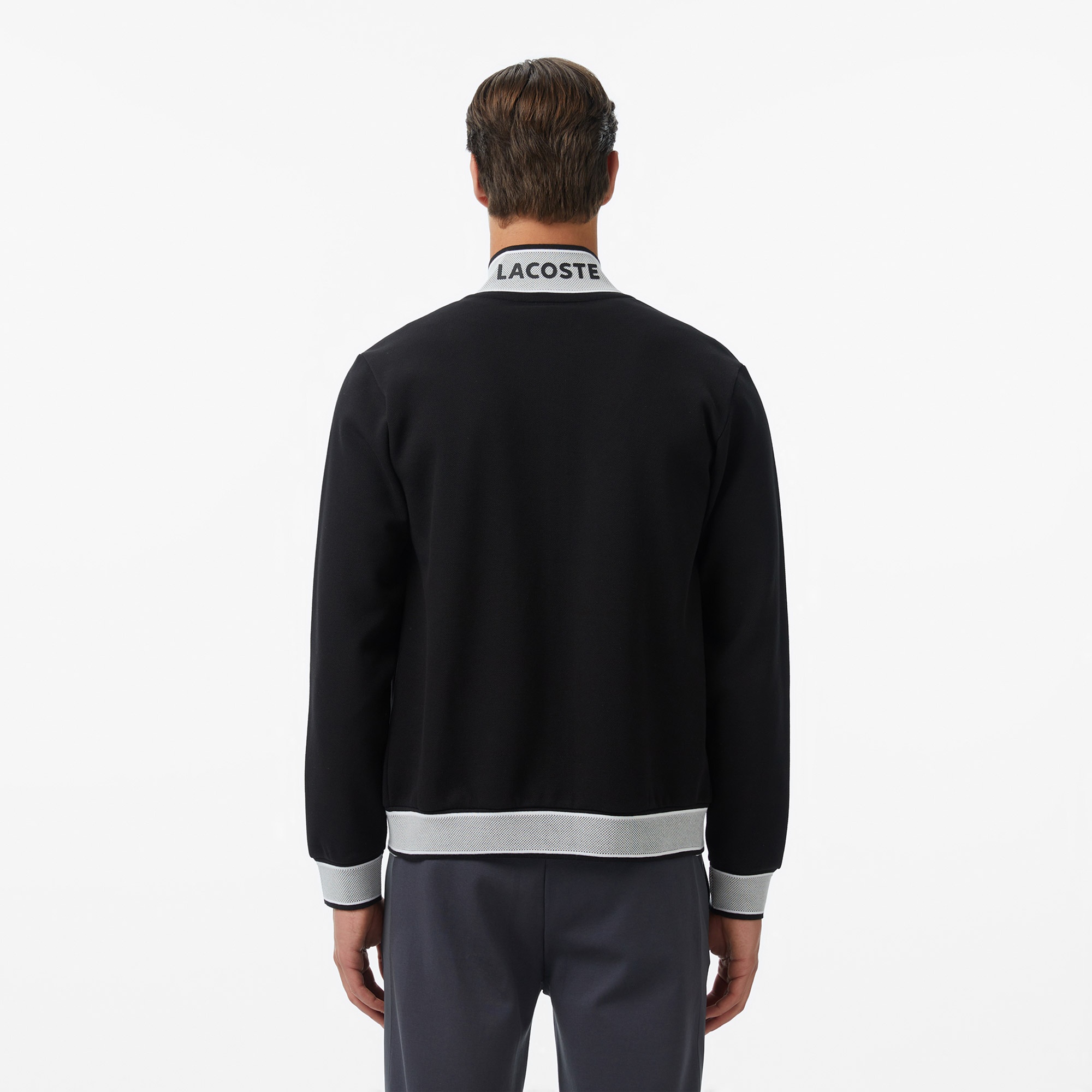 Erkek Regular Fit Fermuarlı Renk Bloklu Siyah Sweatshirt