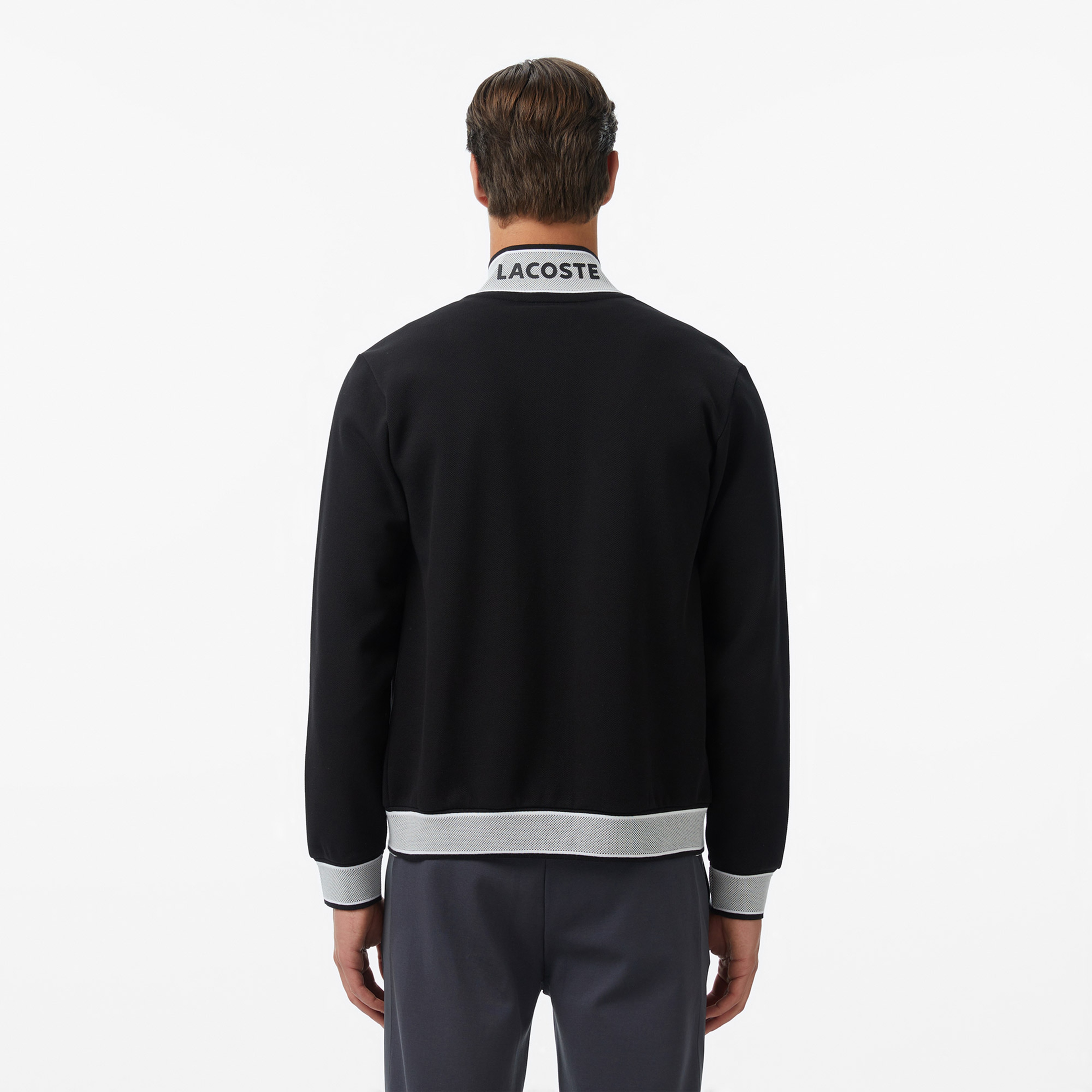 Erkek Regular Fit Fermuarlı Renk Bloklu Siyah Sweatshirt