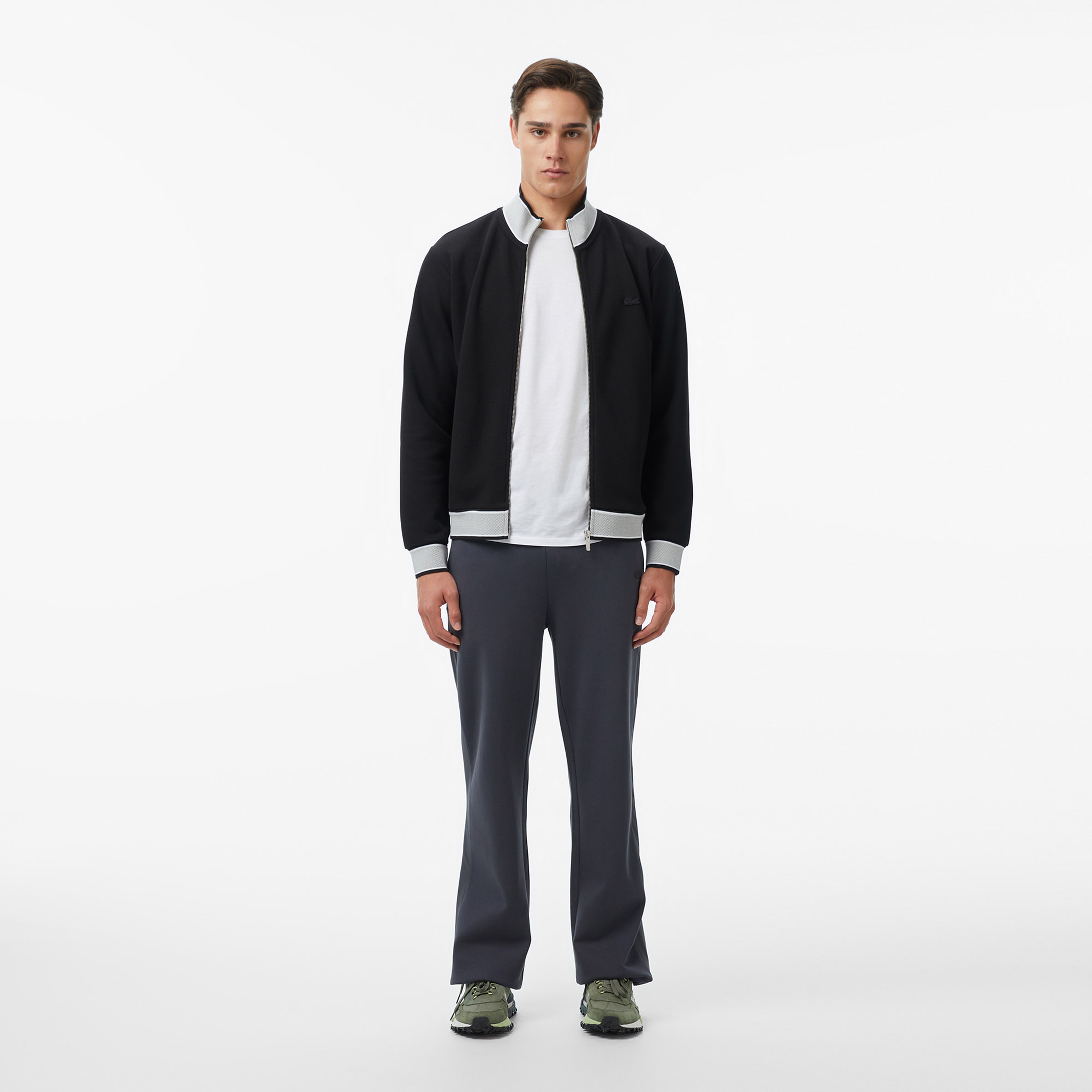 Erkek Regular Fit Fermuarlı Renk Bloklu Siyah Sweatshirt