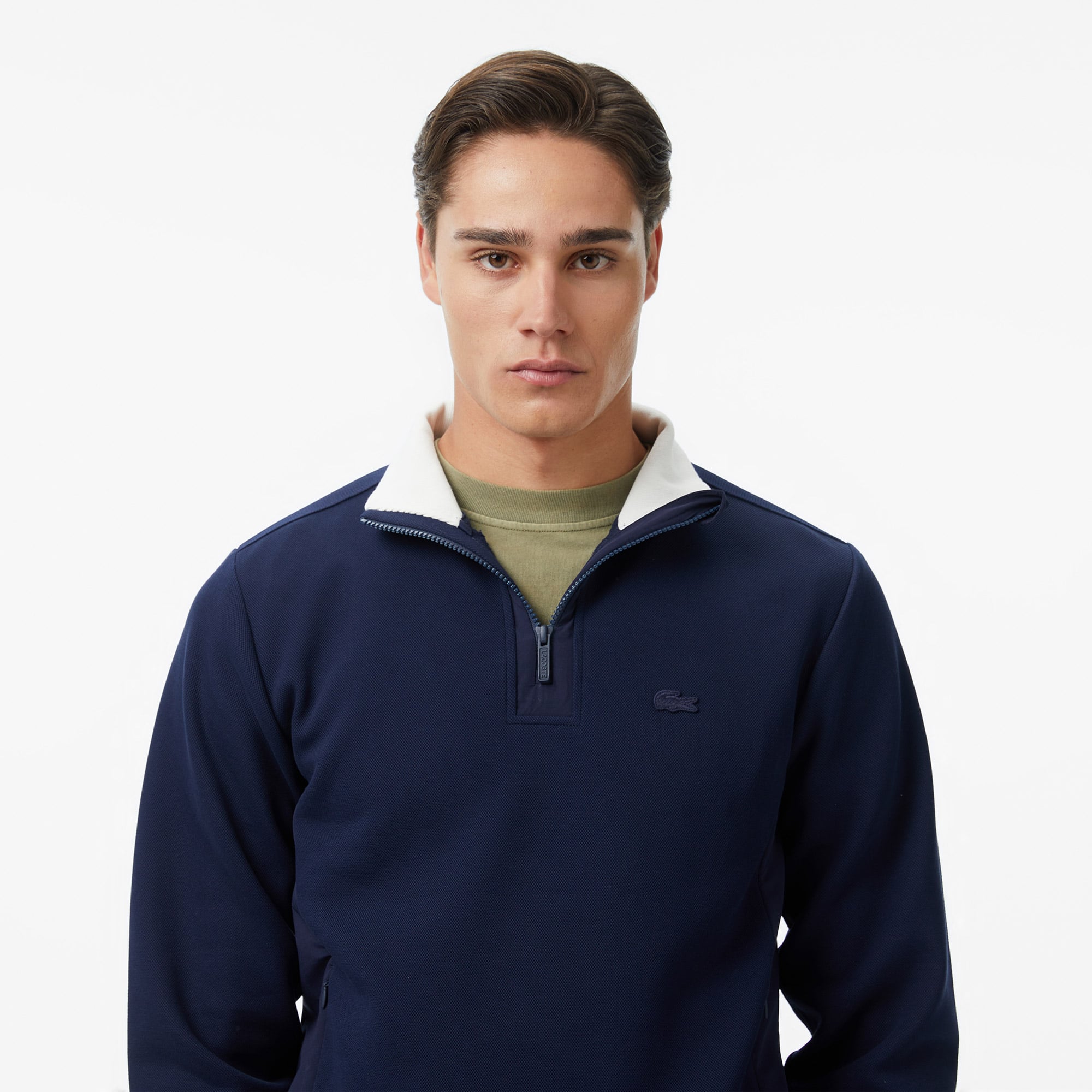 Lacoste Erkek Classic Fit Yarım Fermuarlı Lacivert Sweatshirt görsel 2