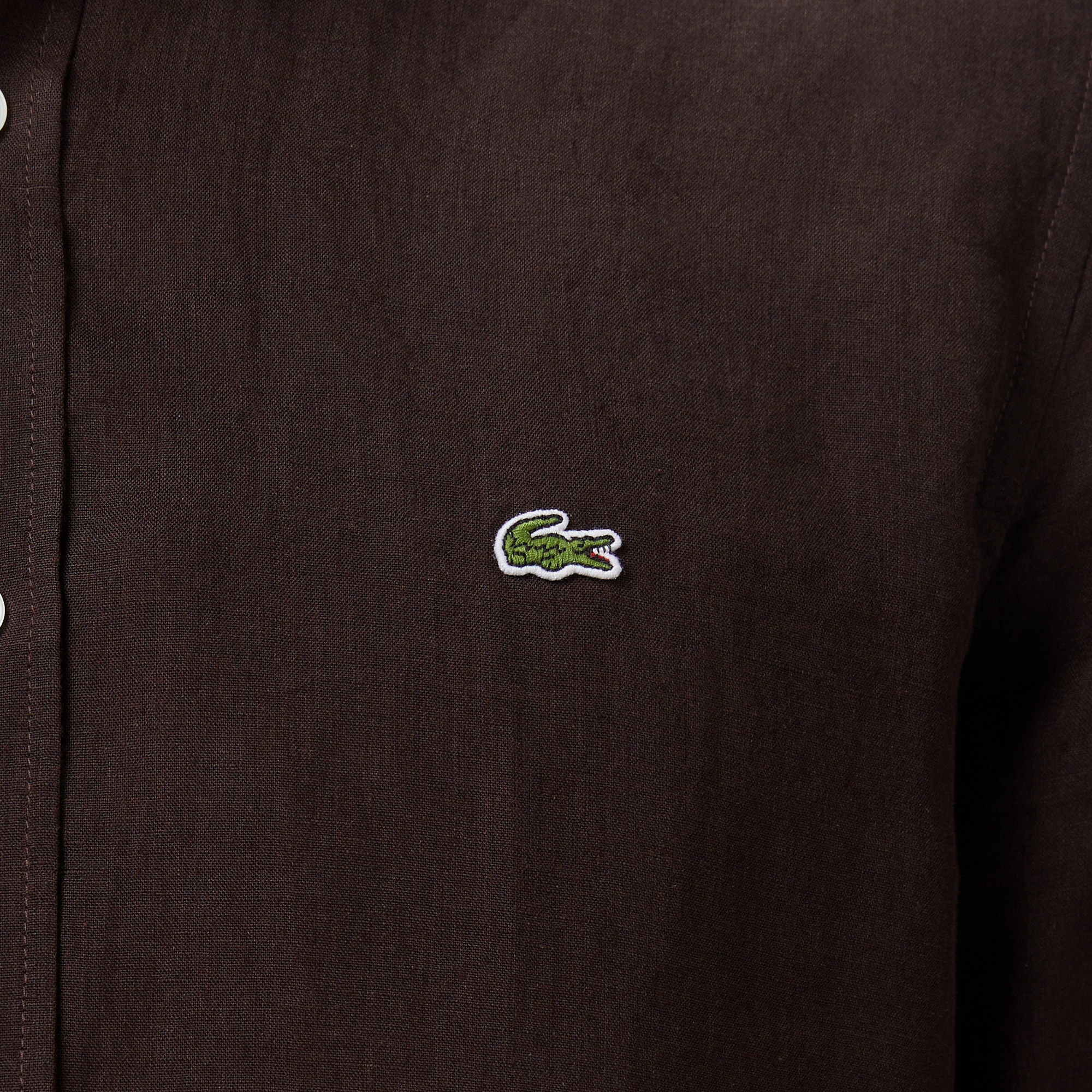 Erkek Regular Fit Düğmeli Yaka Keten Kahverengi Gömlek