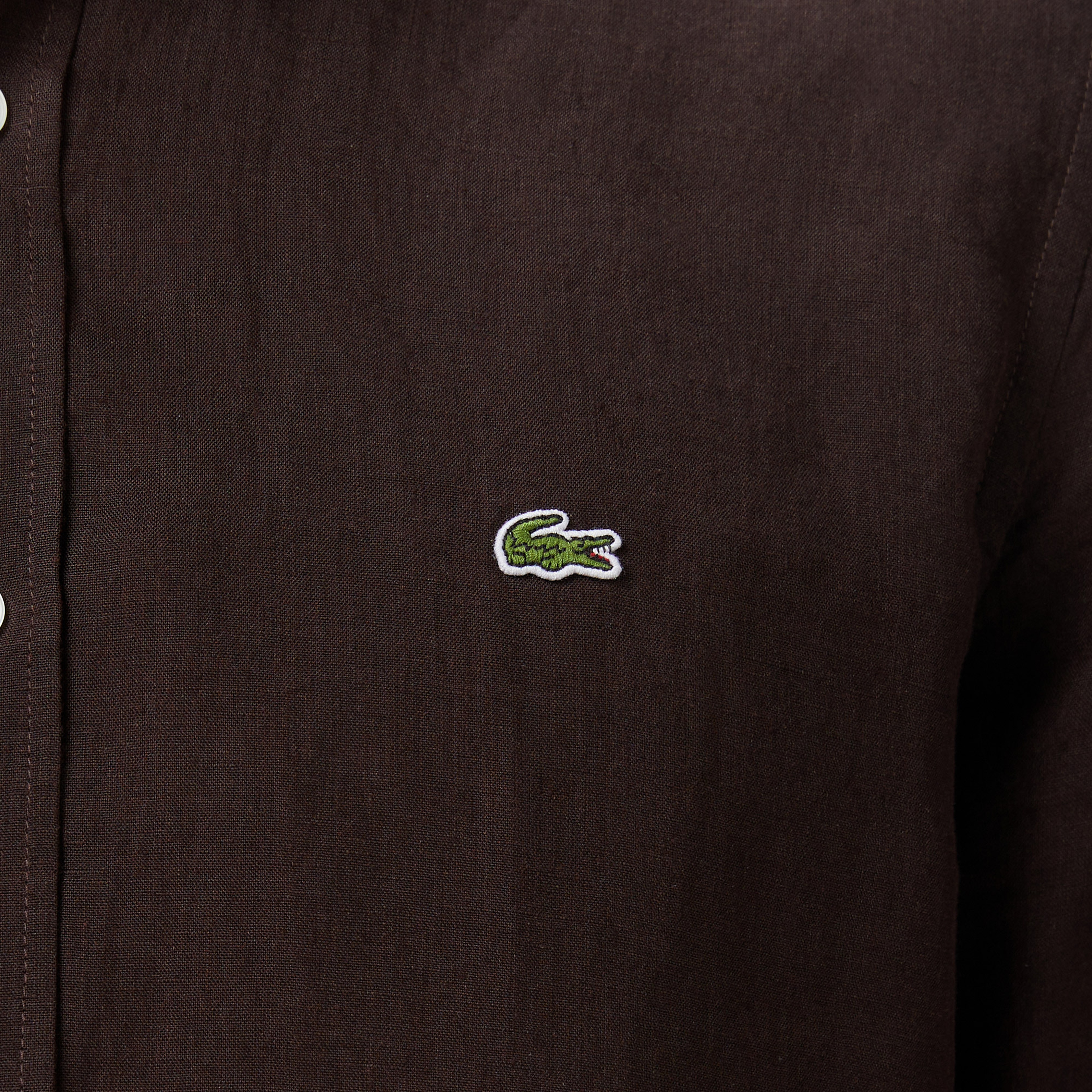 Erkek Regular Fit Düğmeli Yaka Keten Kahverengi Gömlek