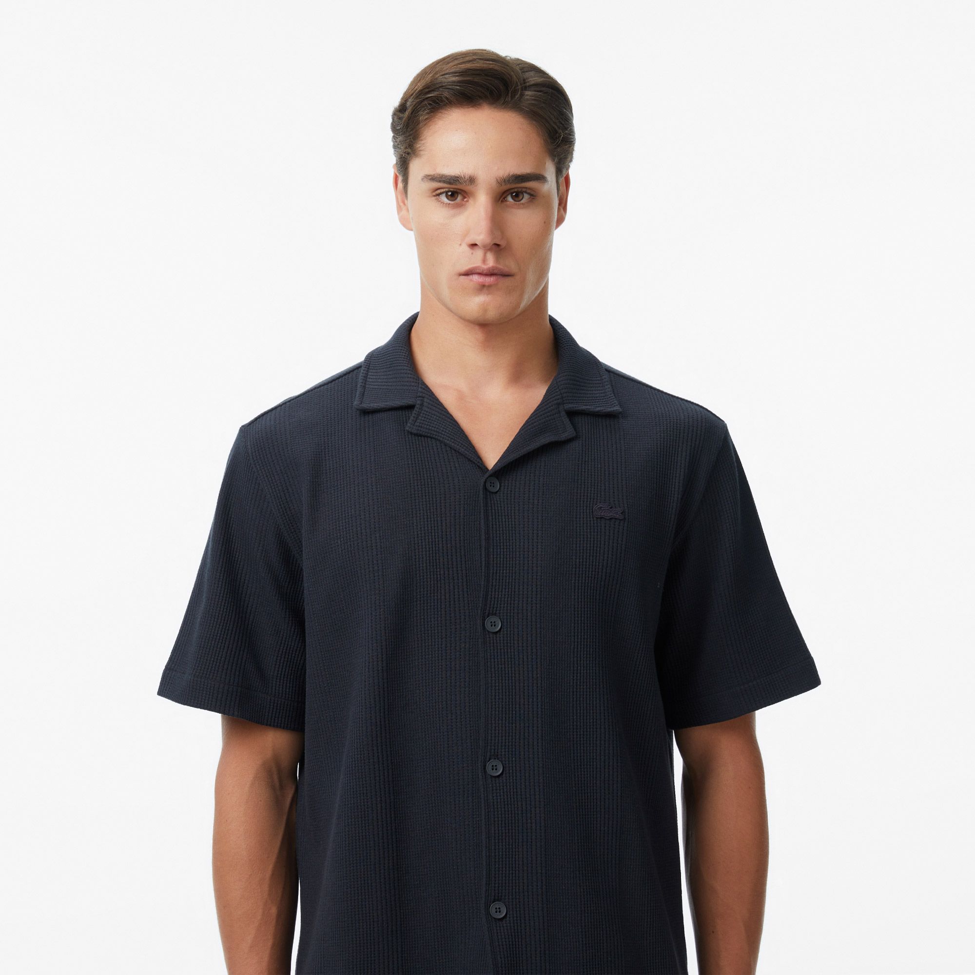 Lacoste Erkek Relaxed Fit Kısa Kollu Çizgili Koyu Gri Gömlek görsel 2