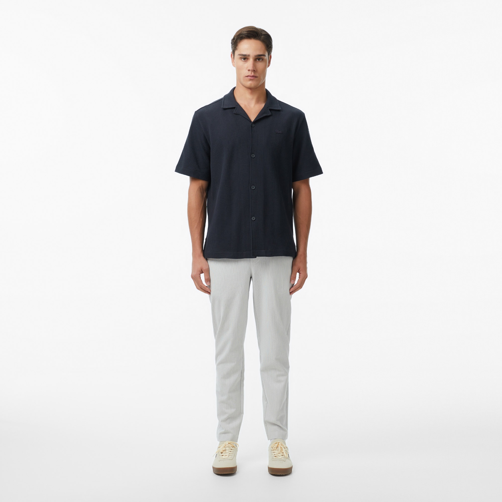 Erkek Relaxed Fit Kısa Kollu Koyu Gri Gömlek