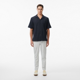 Erkek Relaxed Fit Kısa Kollu Koyu Gri Gömlek Gri