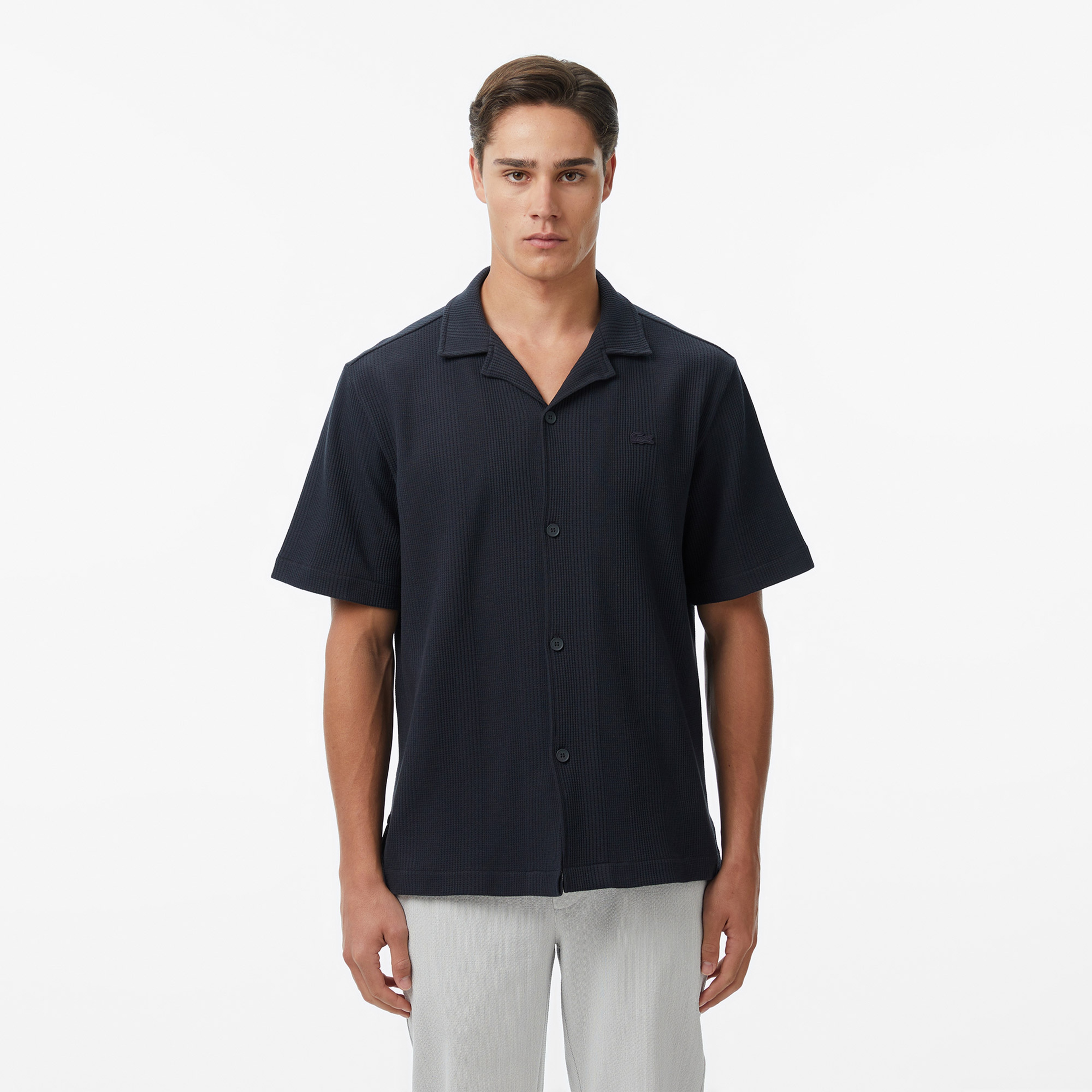 Erkek Relaxed Fit Kısa Kollu Koyu Gri Gömlek