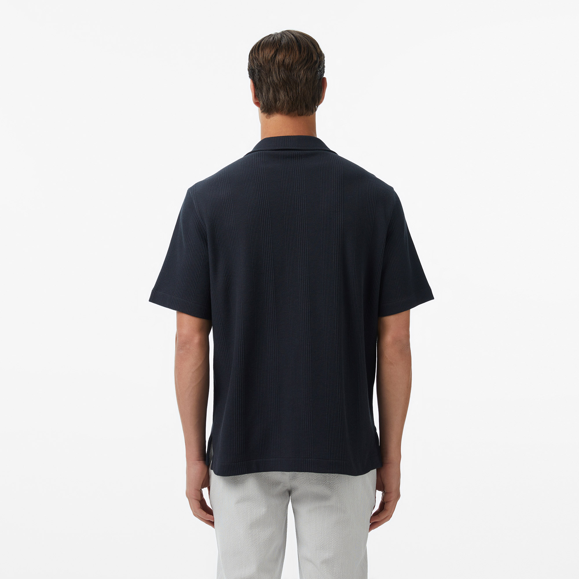 Lacoste Erkek Relaxed Fit Kısa Kollu Çizgili Koyu Gri Gömlek görsel 5
