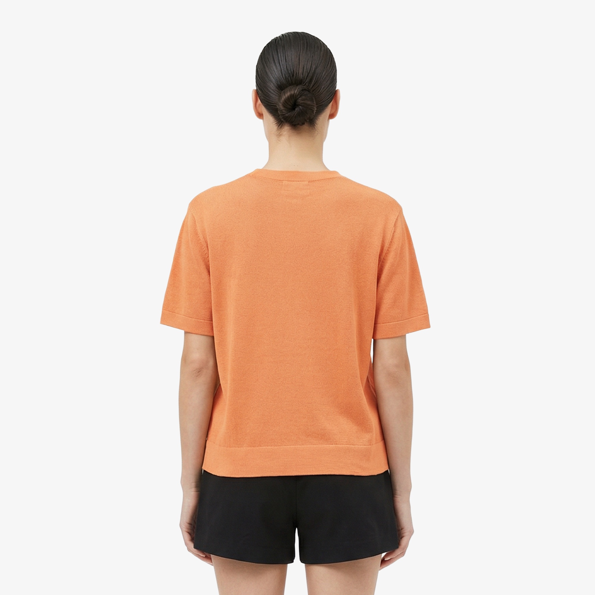 Kadın Relaxed Fit Truvakar Kollu Bisiklet Yaka Keten Turuncu Triko