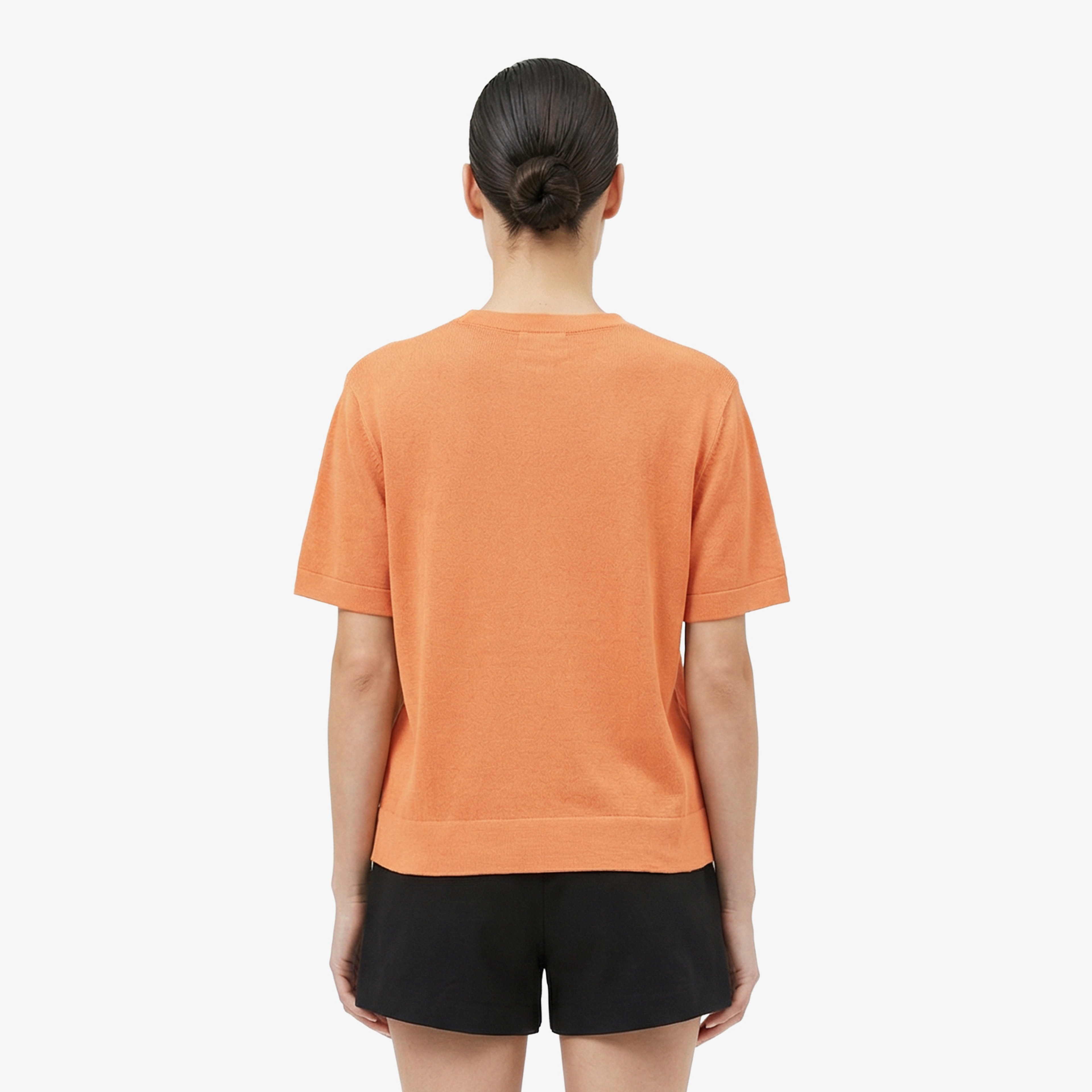 Kadın Relaxed Fit Truvakar Kollu Bisiklet Yaka Keten Turuncu Triko