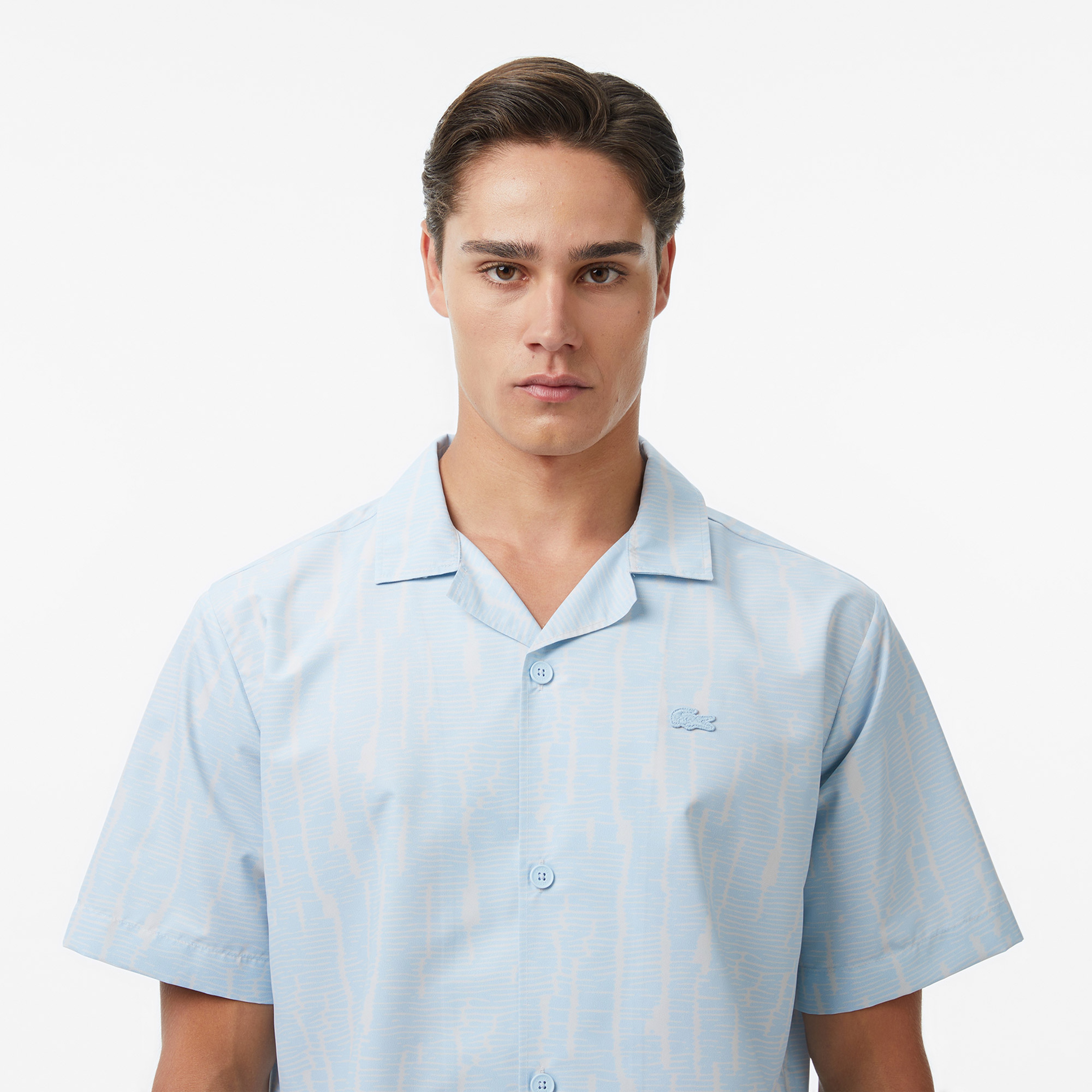 Erkek Relaxed Fit Kısa Kollu Desenli Mavi Gömlek