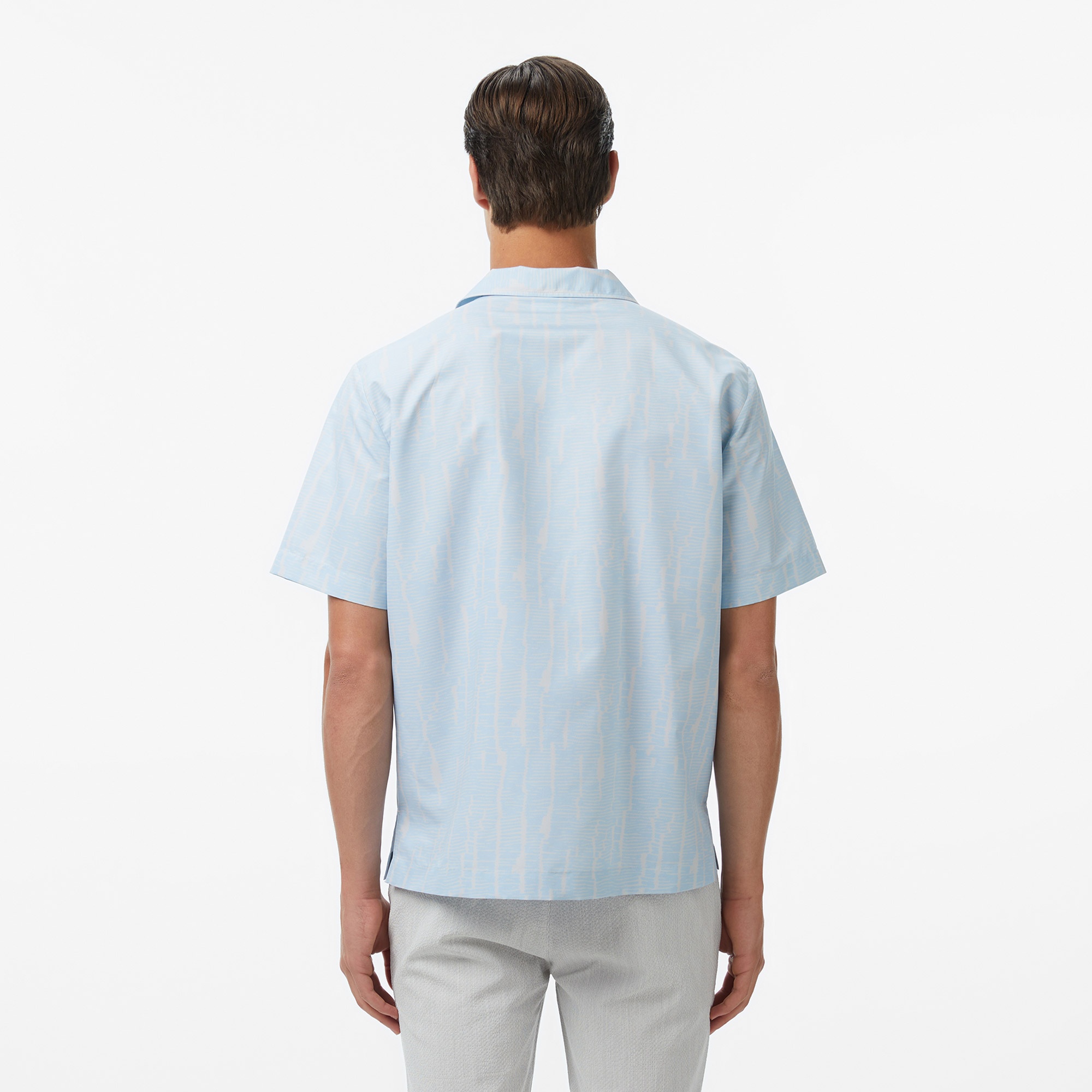 Erkek Relaxed Fit Kısa Kollu Desenli Mavi Gömlek