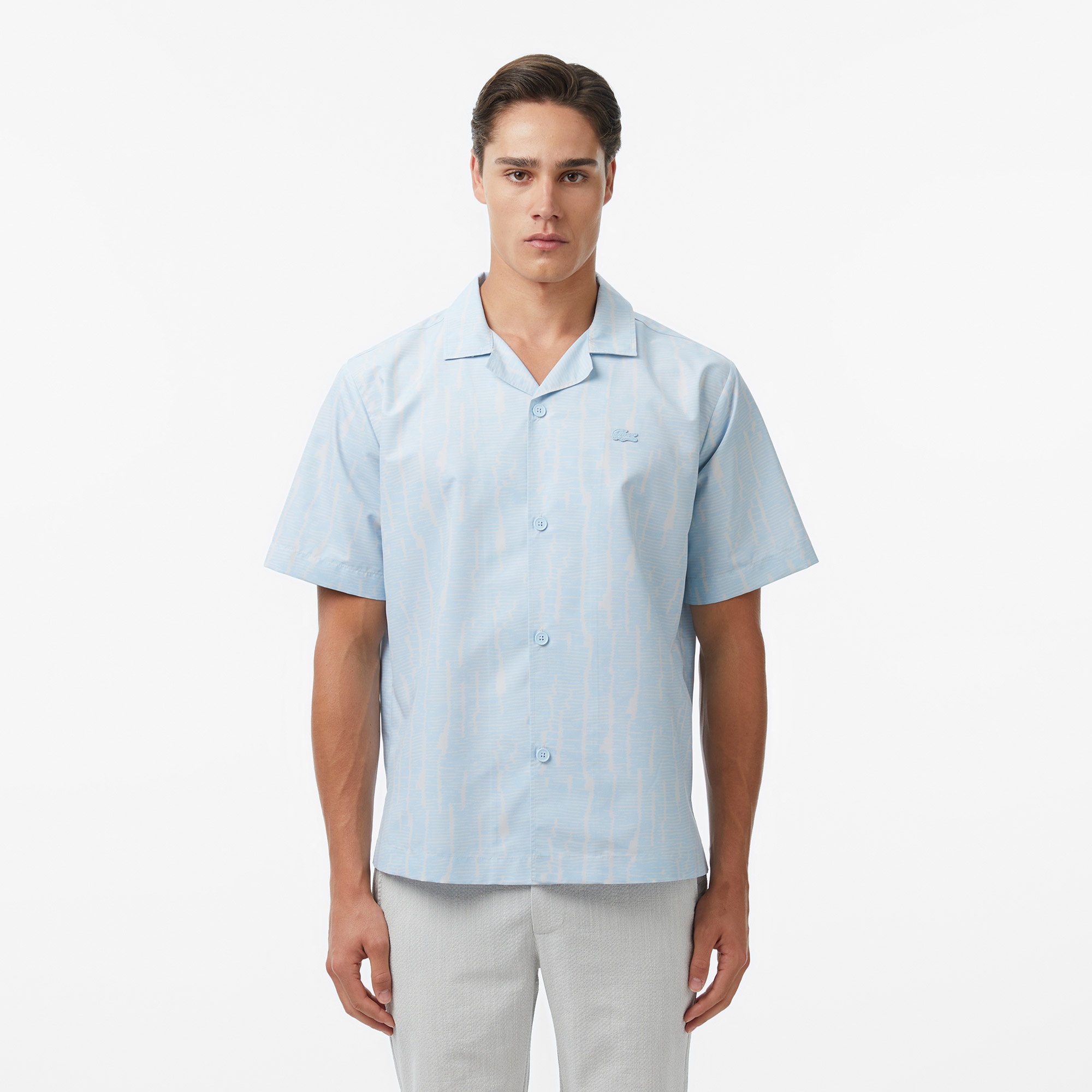 Erkek Relaxed Fit Kısa Kollu Desenli Mavi Gömlek