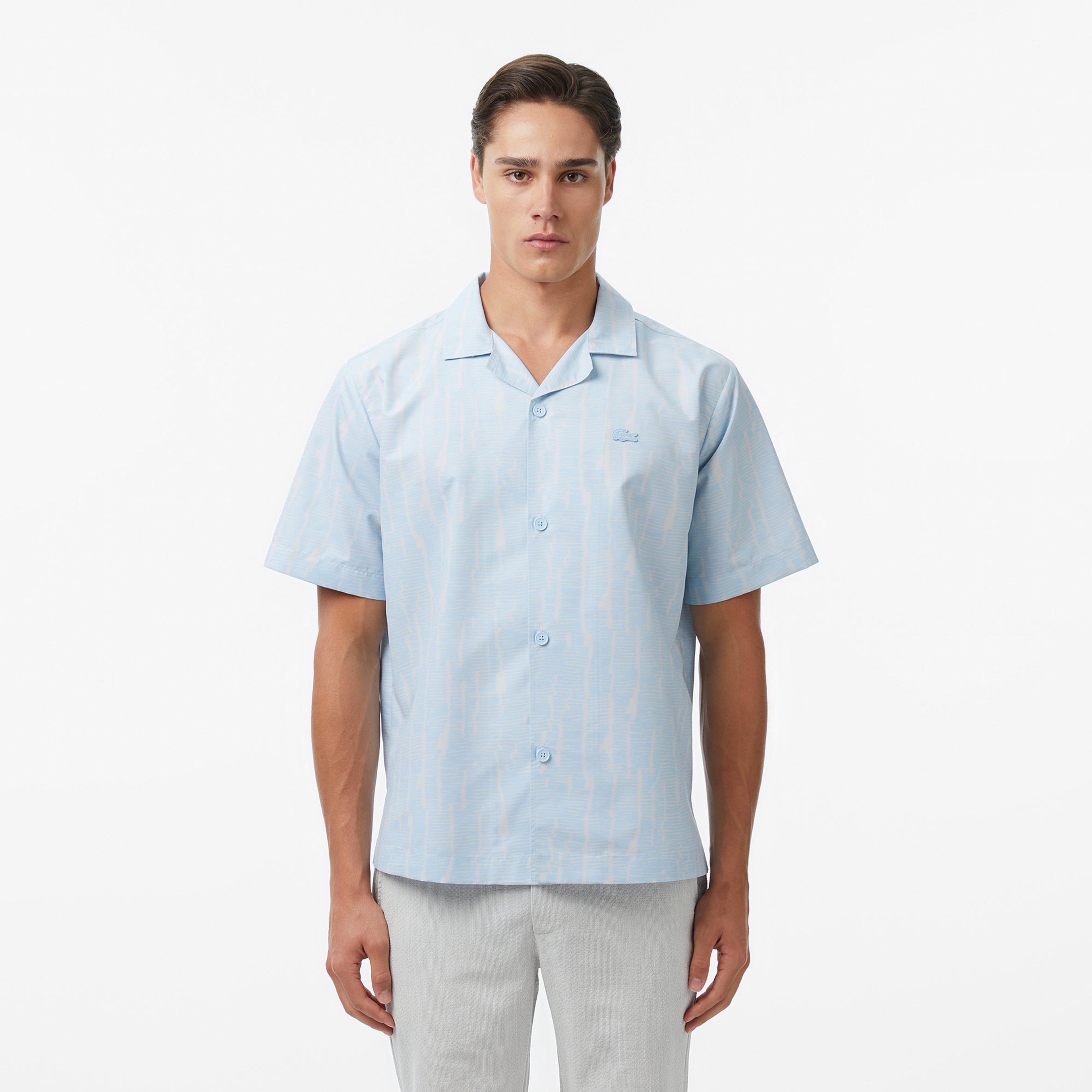 Erkek Relaxed Fit Kısa Kollu Desenli Mavi Gömlek