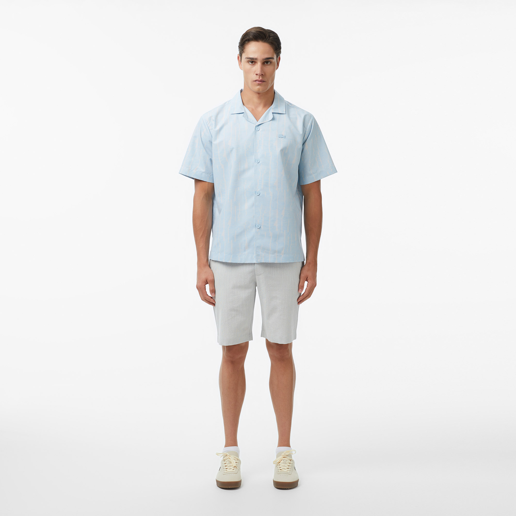 Lacoste Erkek Relaxed Fit Kısa Kollu Desenli Mavi Gömlek görsel 6