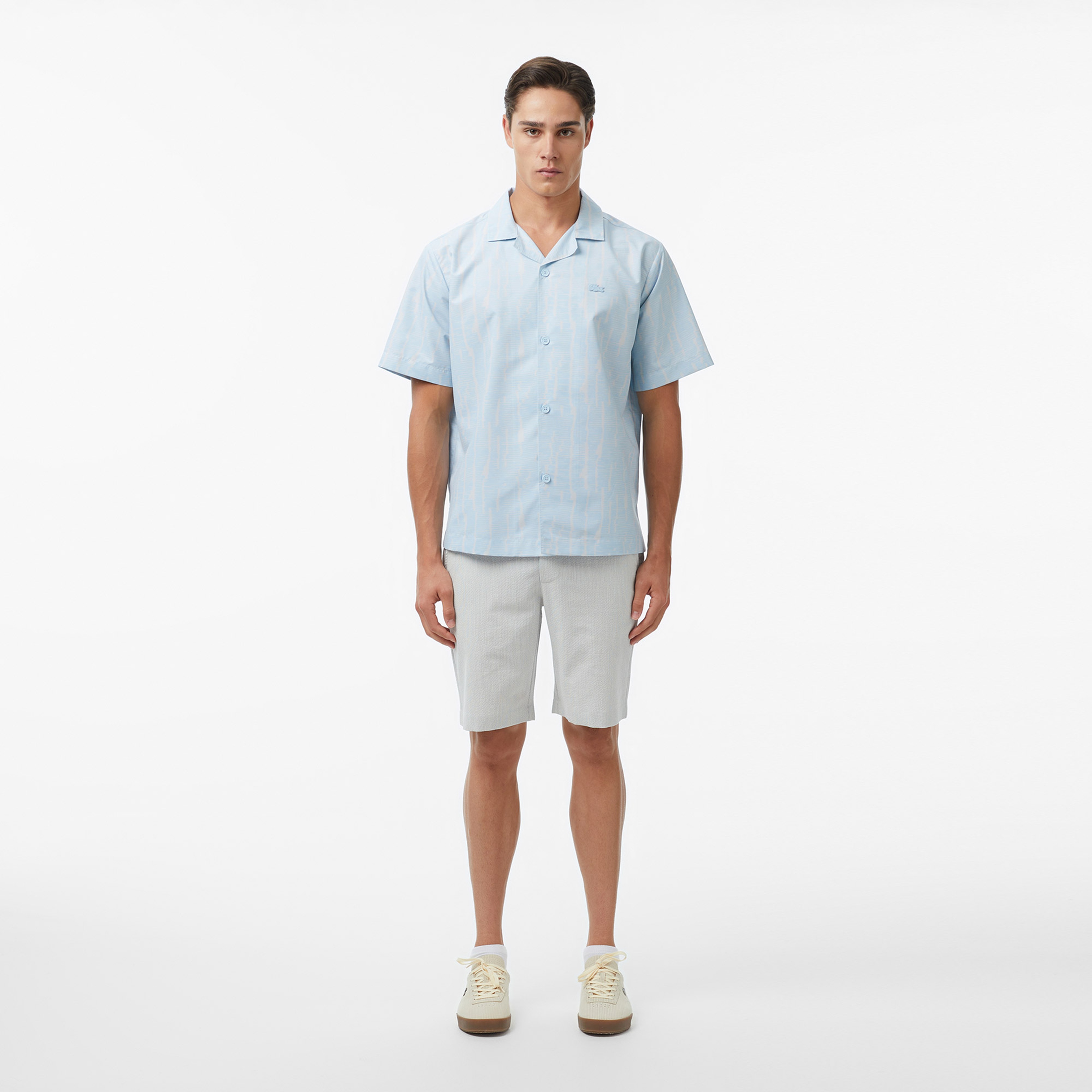 Erkek Relaxed Fit Kısa Kollu Desenli Mavi Gömlek