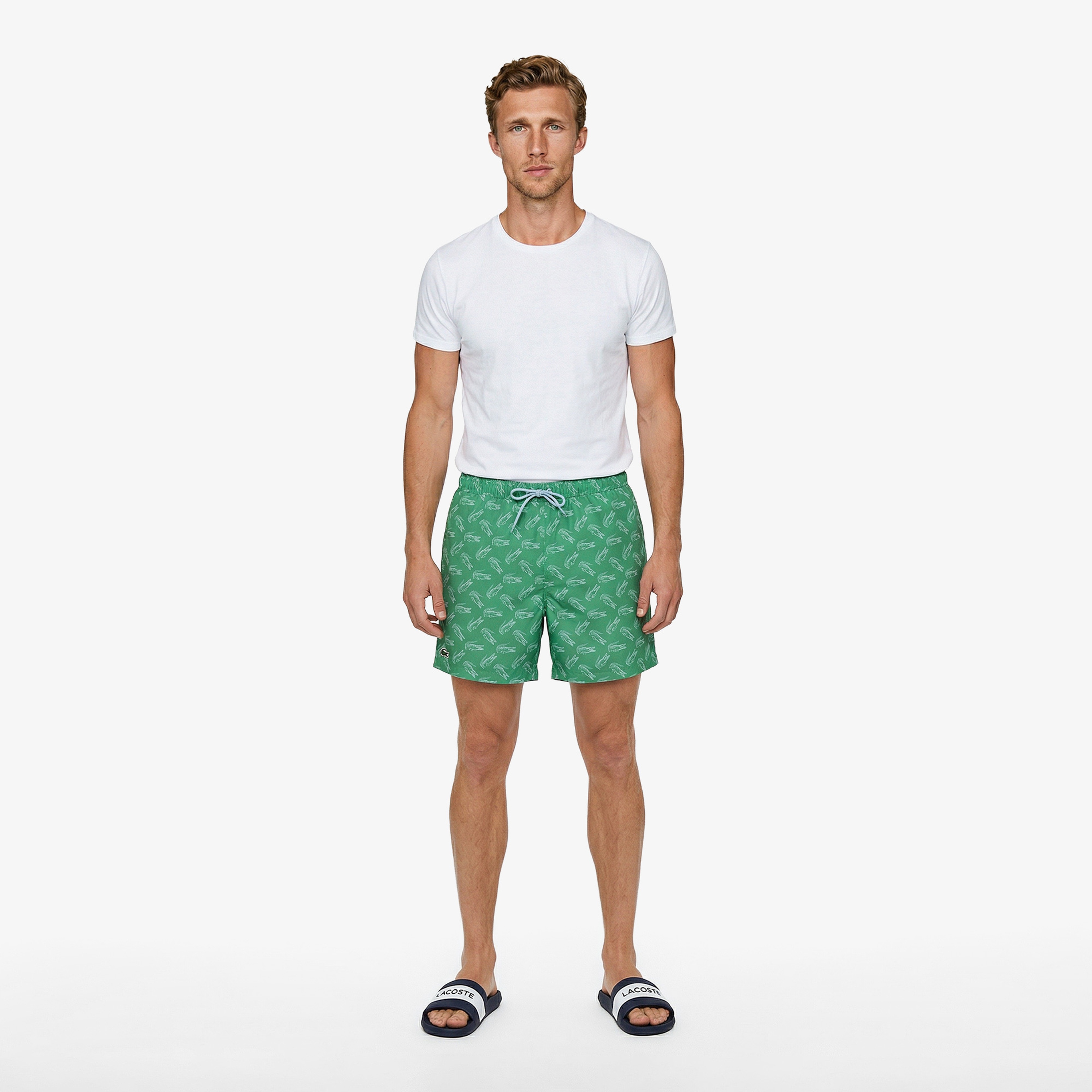 Erkek Regular Fit Desenli Yeşil Deniz Şortu
