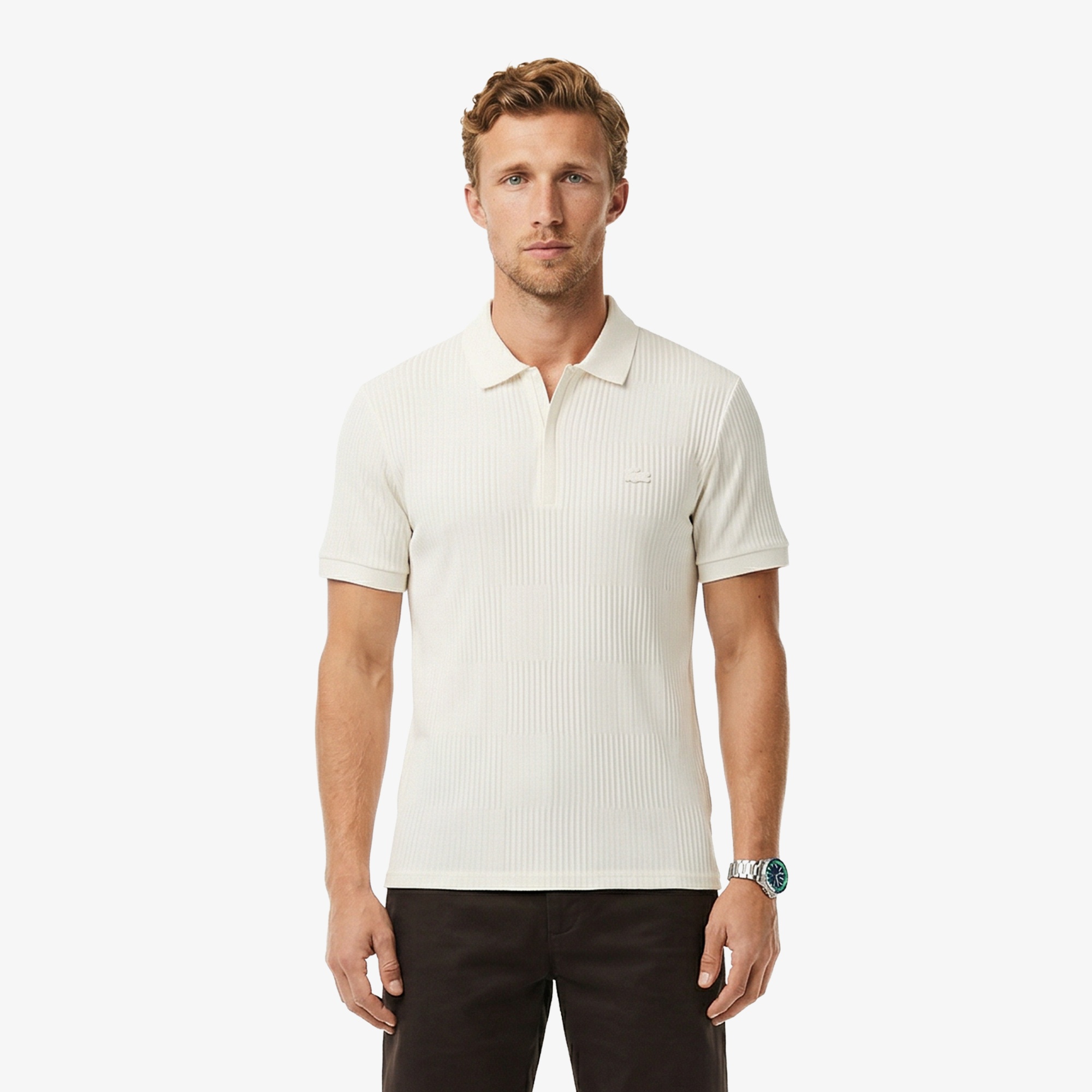 Erkek Regular Fit Çizgili Beyaz Polo