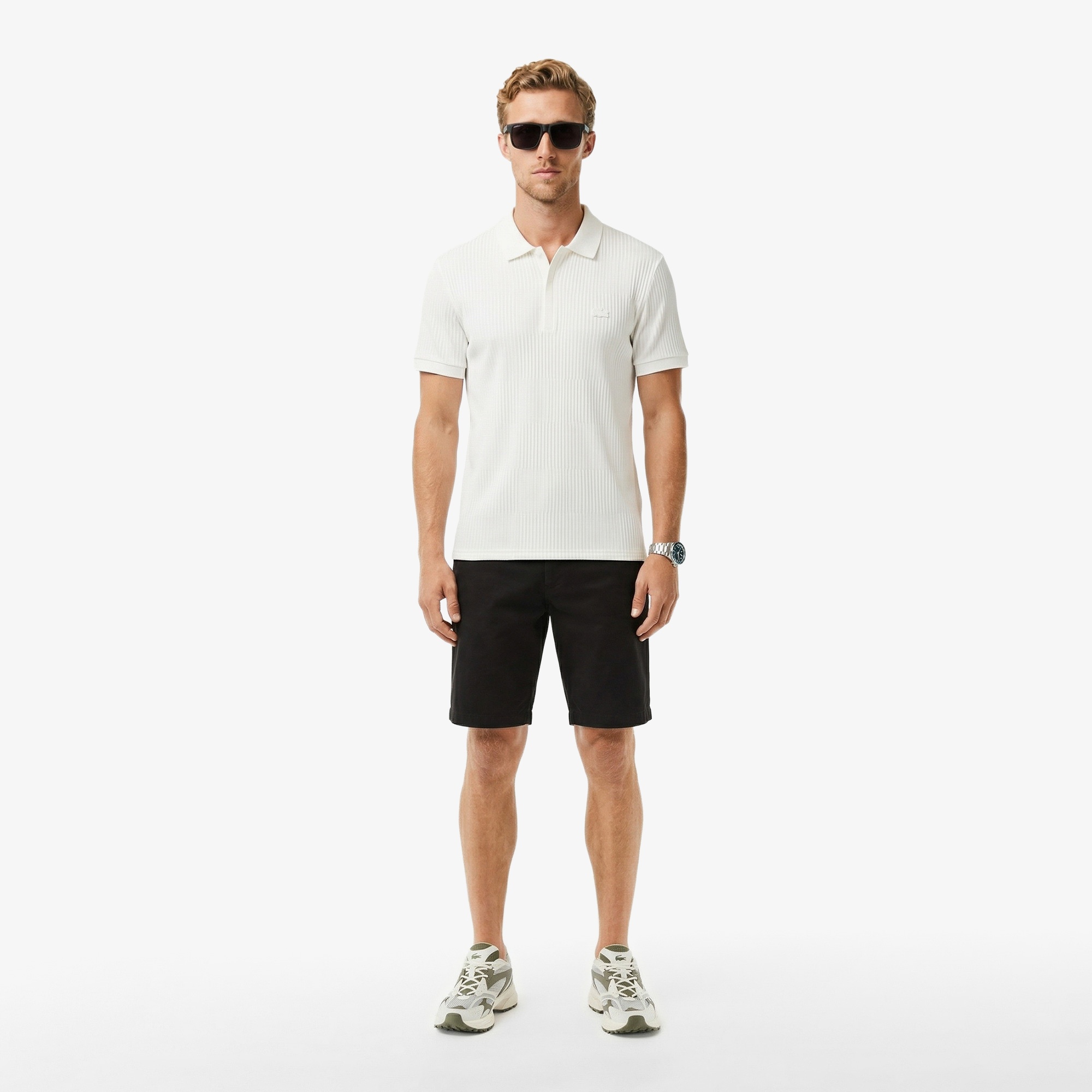 Erkek Regular Fit Çizgili Beyaz Polo