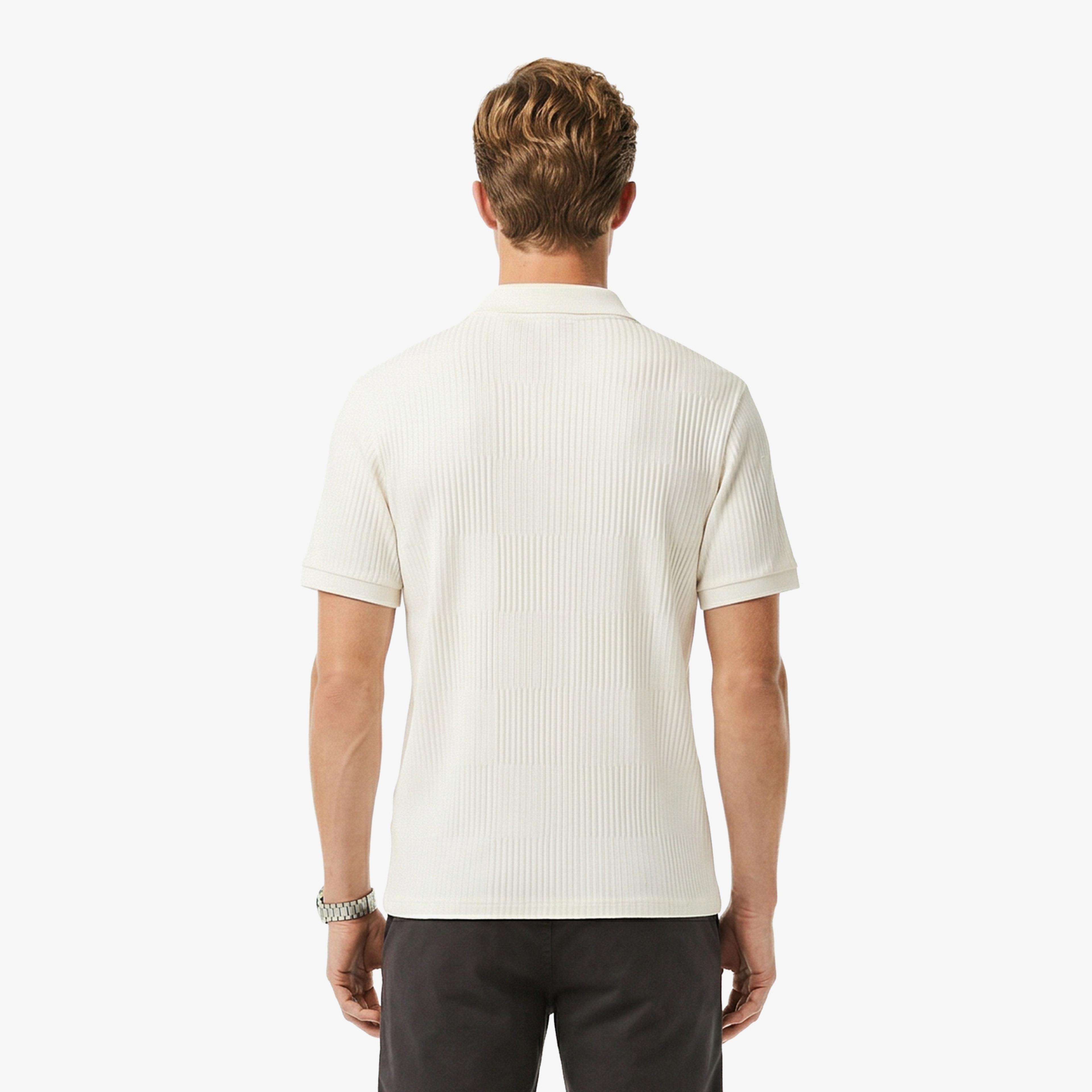 Erkek Regular Fit Polo Yaka Çizgili Beyaz Polo