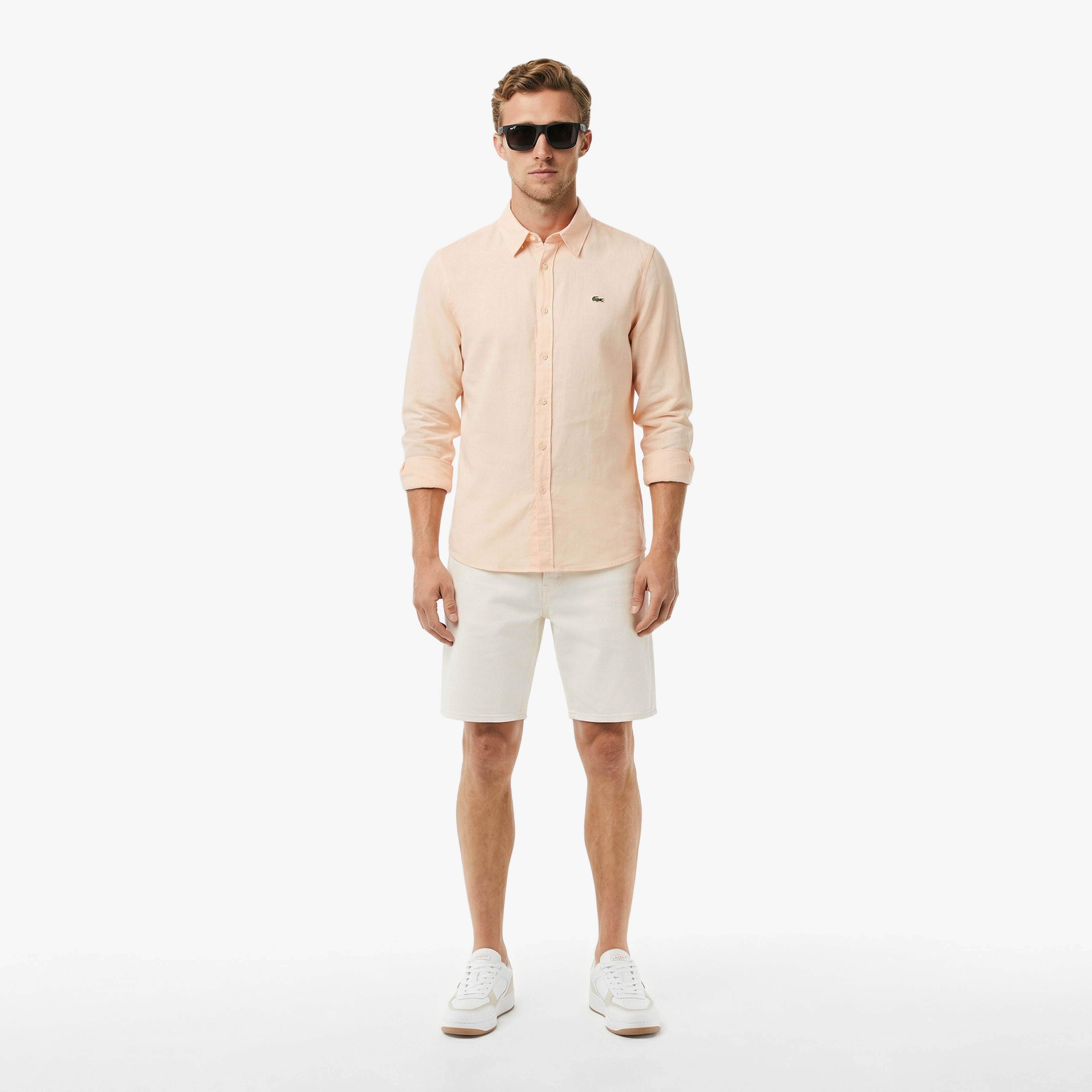 Erkek Regular Fit Düğmeli Yaka Turuncu Gömlek