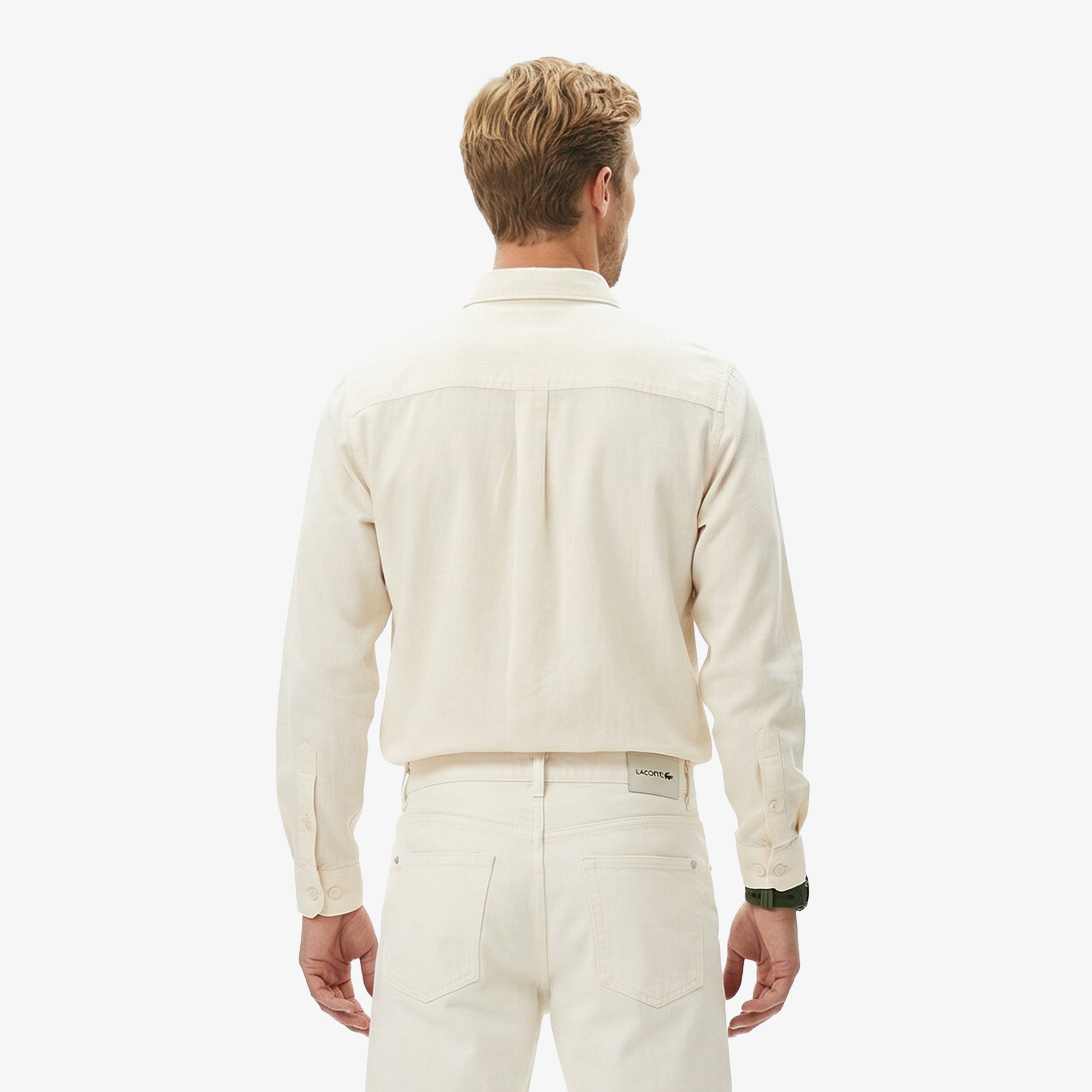 Erkek Regular Fit Düğmeli Yaka Bej Gömlek