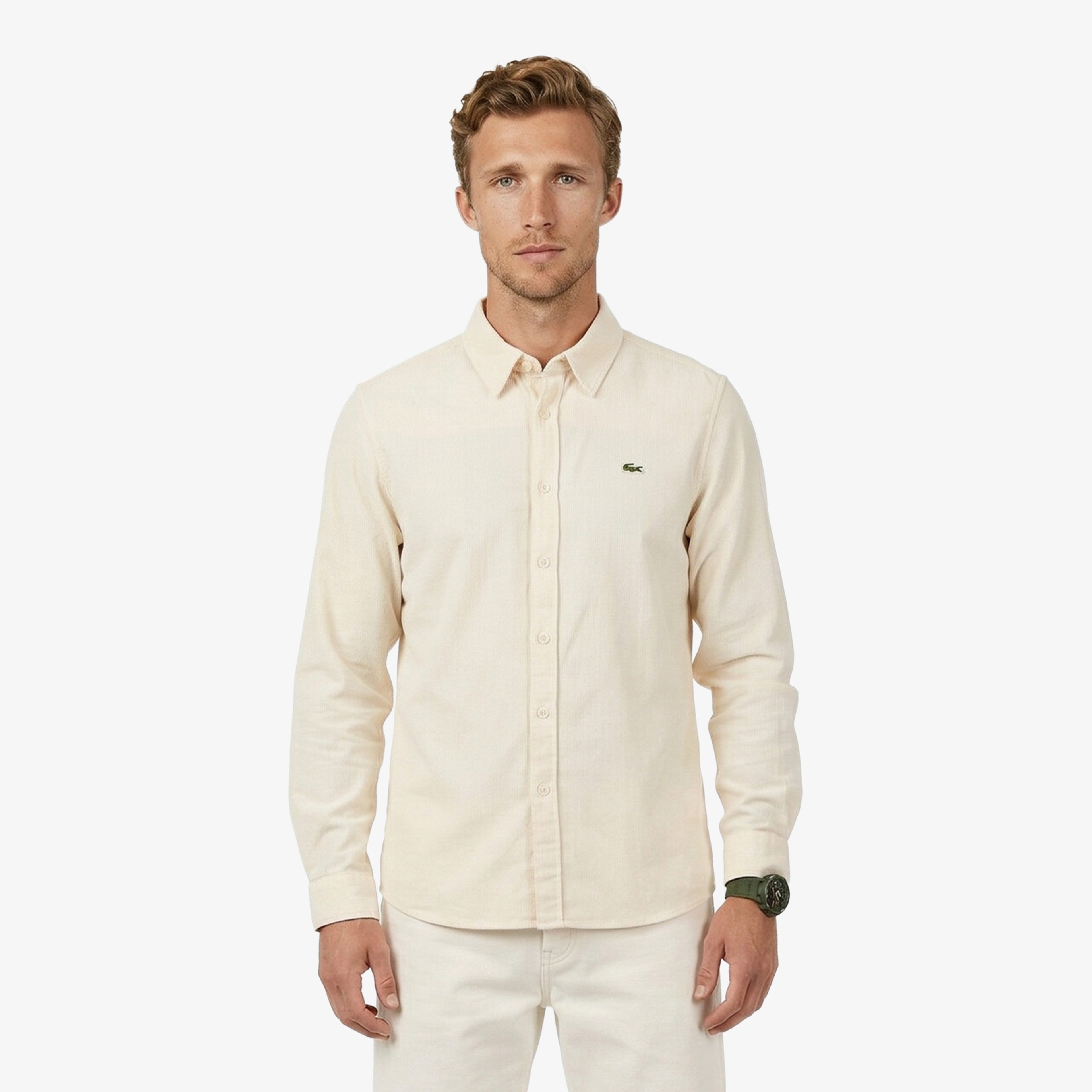 Erkek Regular Fit Düğmeli Yaka Bej Gömlek