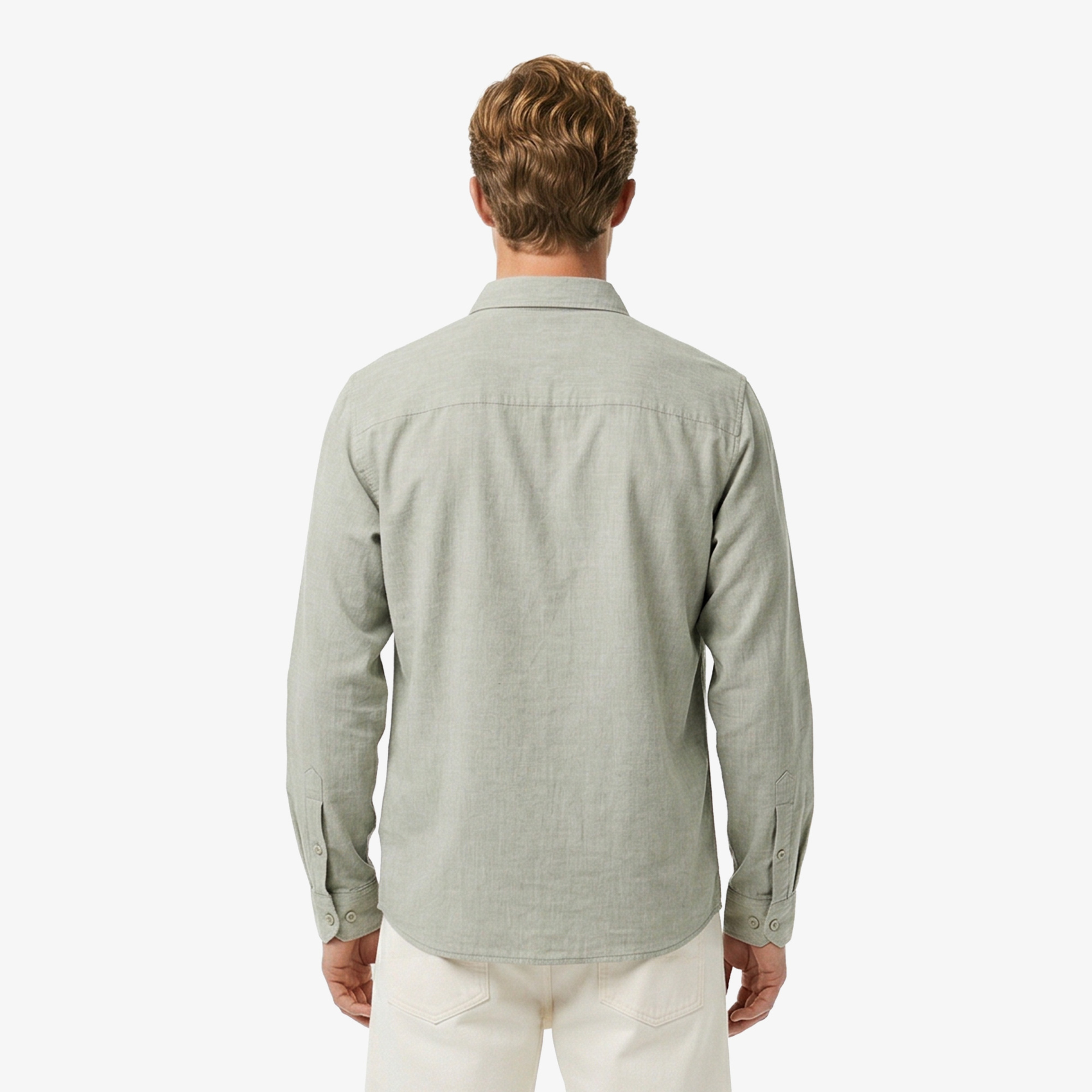 Erkek Regular Fit Düğmeli Yaka Haki Gömlek