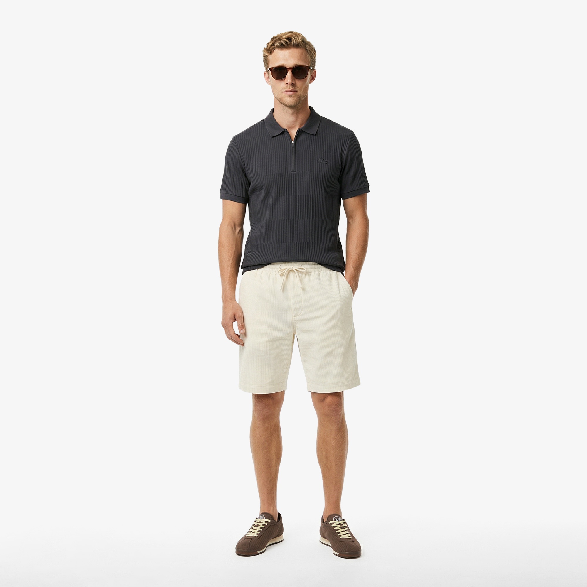 Erkek Regular Fit Çizgili Koyu Gri Polo