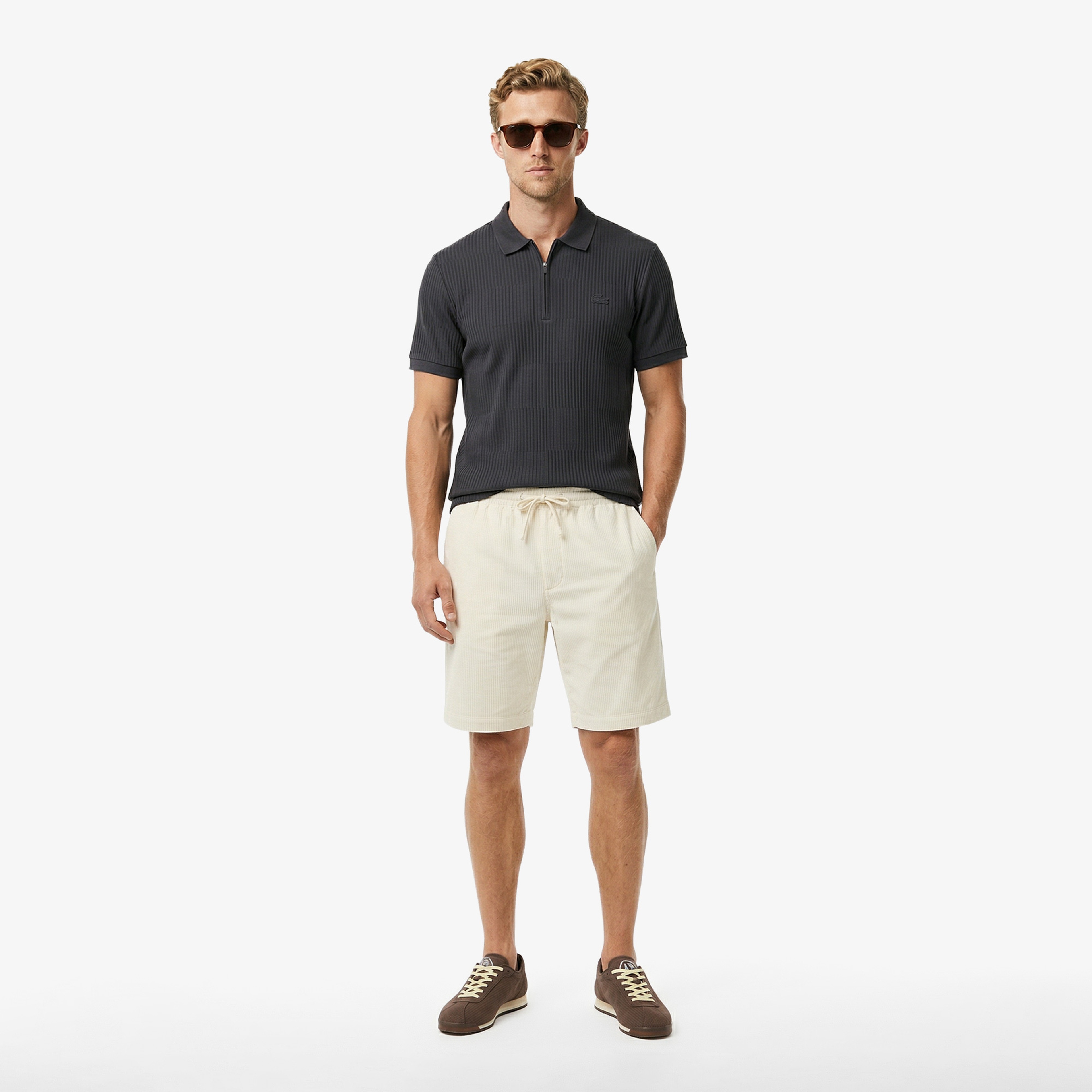 Erkek Regular Fit Polo Yaka Çizgili Koyu Gri Polo