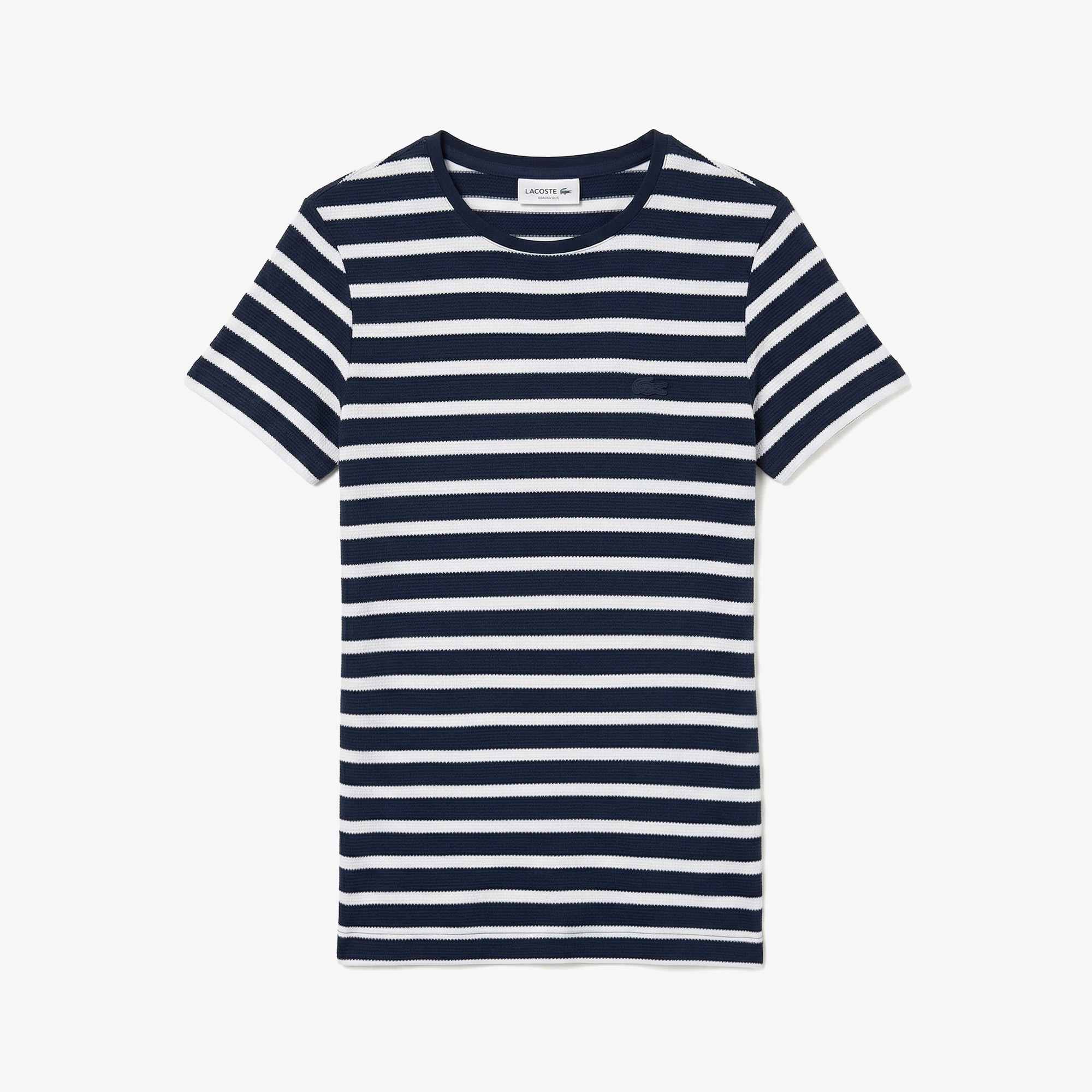 Kadın Slim Fit Bisiklet Yaka Çizgili Lacivert T-Shirt