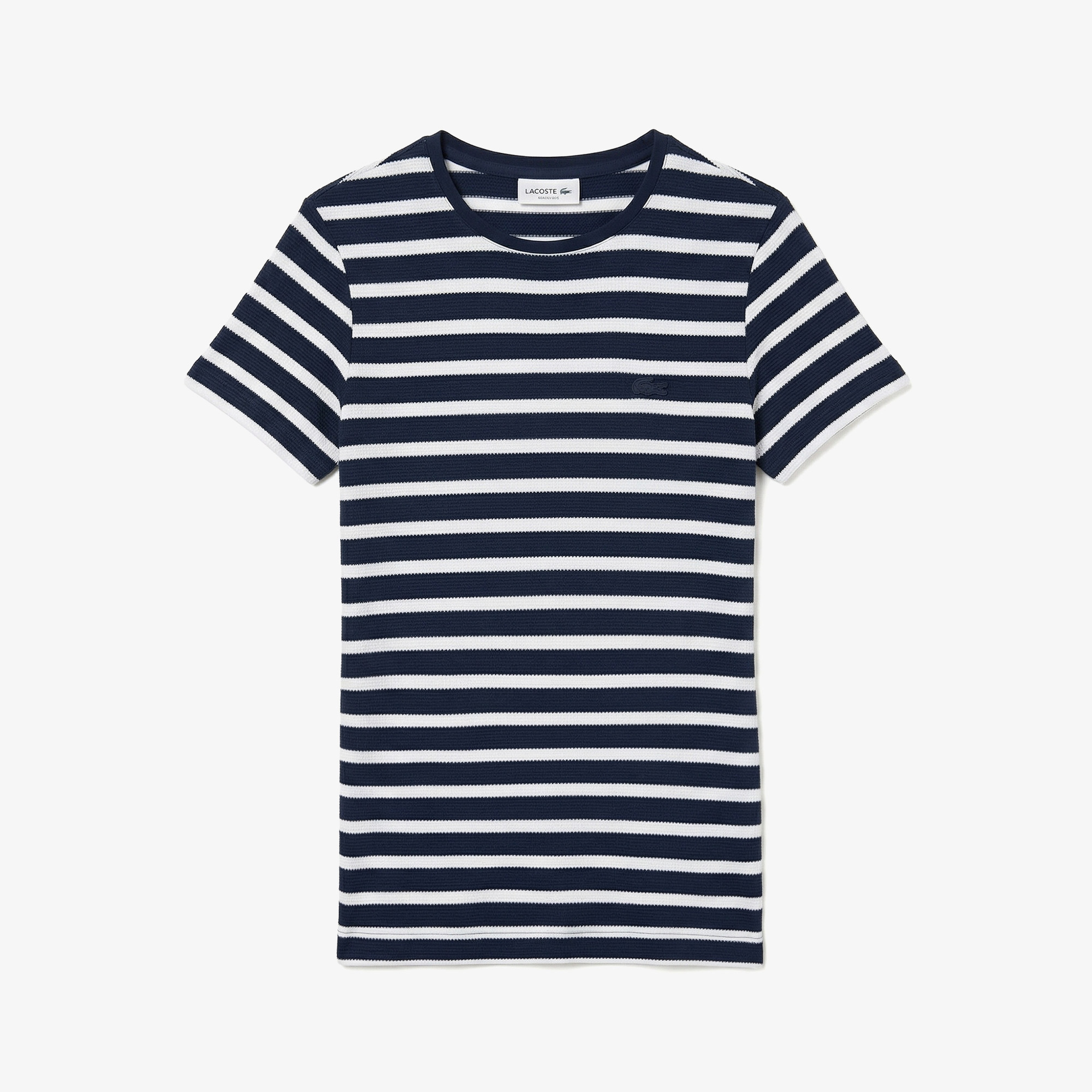 Kadın Slim Fit Bisiklet Yaka Çizgili Lacivert T-Shirt