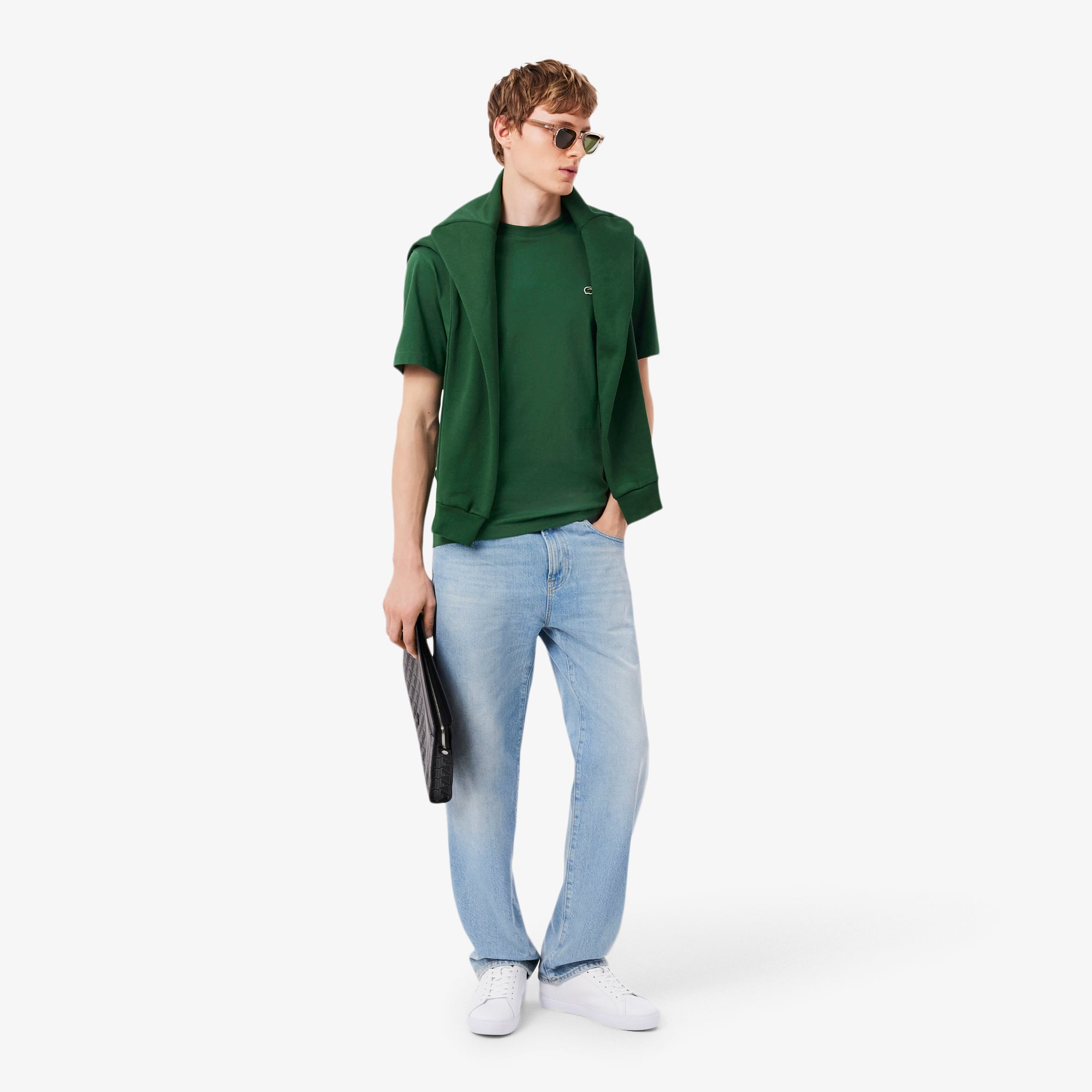 Lacoste Erkek Classic Fit Bisiklet Yaka Koyu Yeşil T-Shirt görsel 7