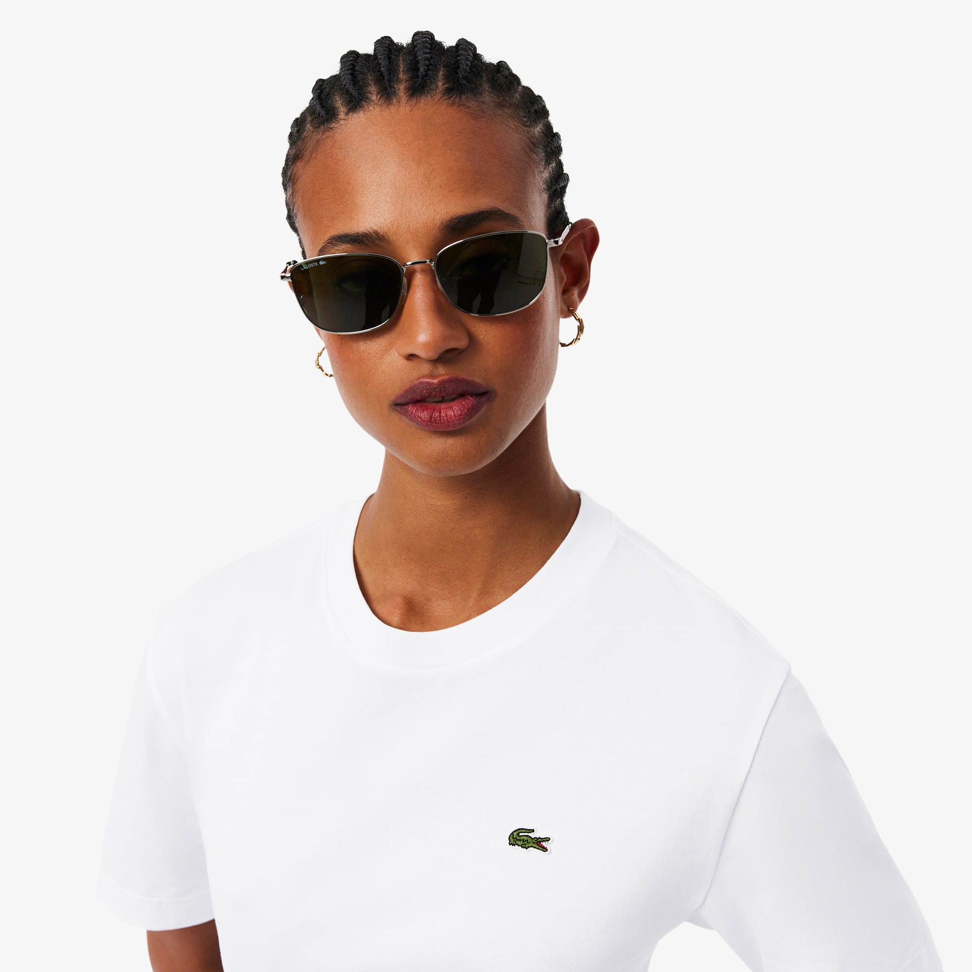 Lacoste Kadın Relaxed Fit Bisiklet Yaka Beyaz T-Shirt görsel 2