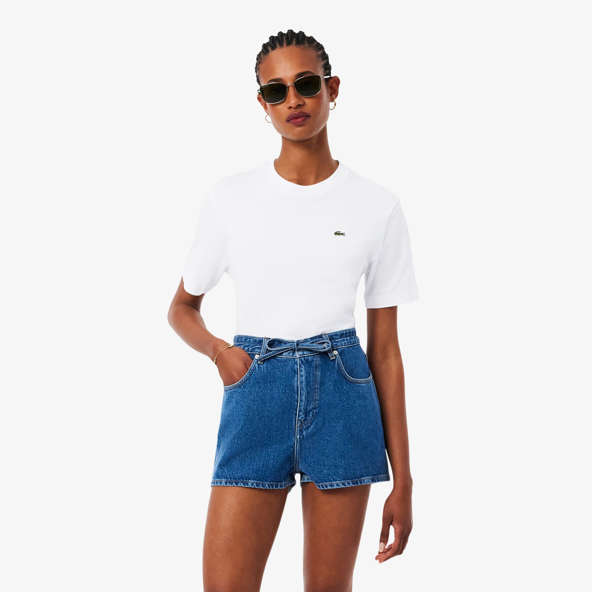 Lacoste Kadın Relaxed Fit Bisiklet Yaka Beyaz T-Shirt