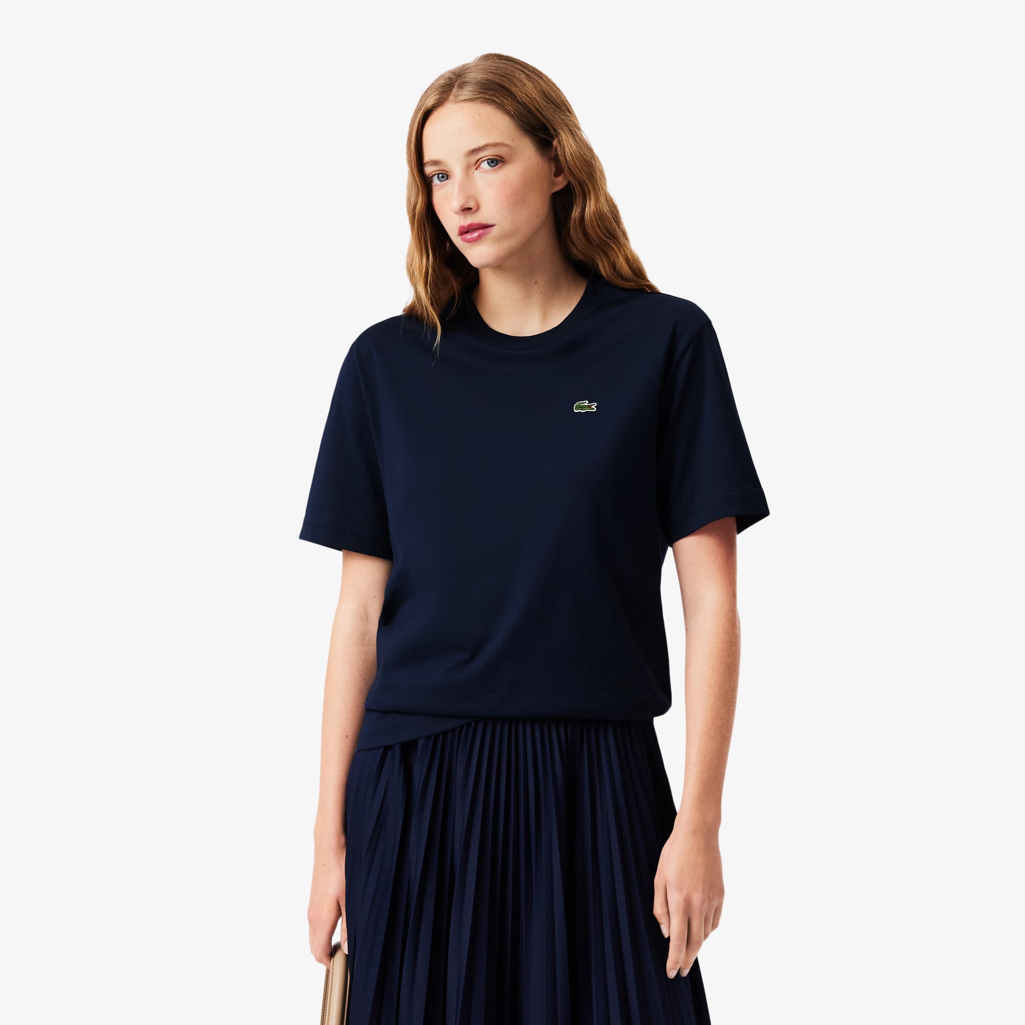 Lacoste Kadın Relaxed Fit Bisiklet Yaka Lacivert T-Shirt