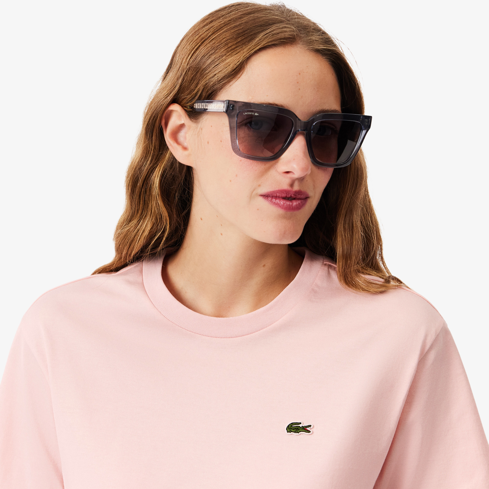 Lacoste Kadın Relaxed Fit Bisiklet Yaka Pembe T-Shirt görsel 2