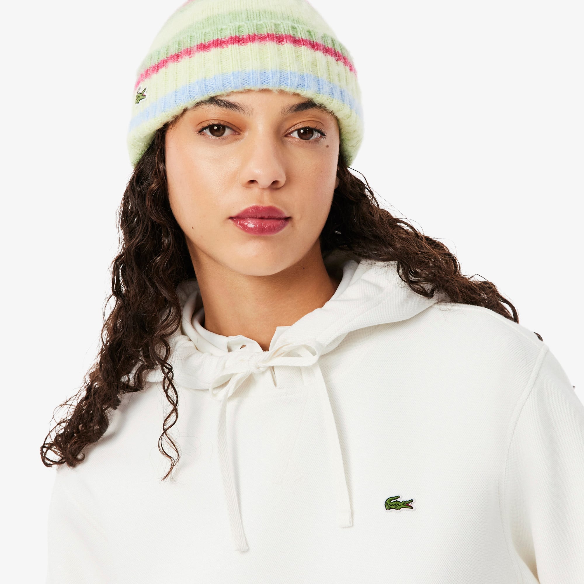Lacoste Kadın Relaxed Fit Kapüşonlu Beyaz Sweatshirt görsel 2